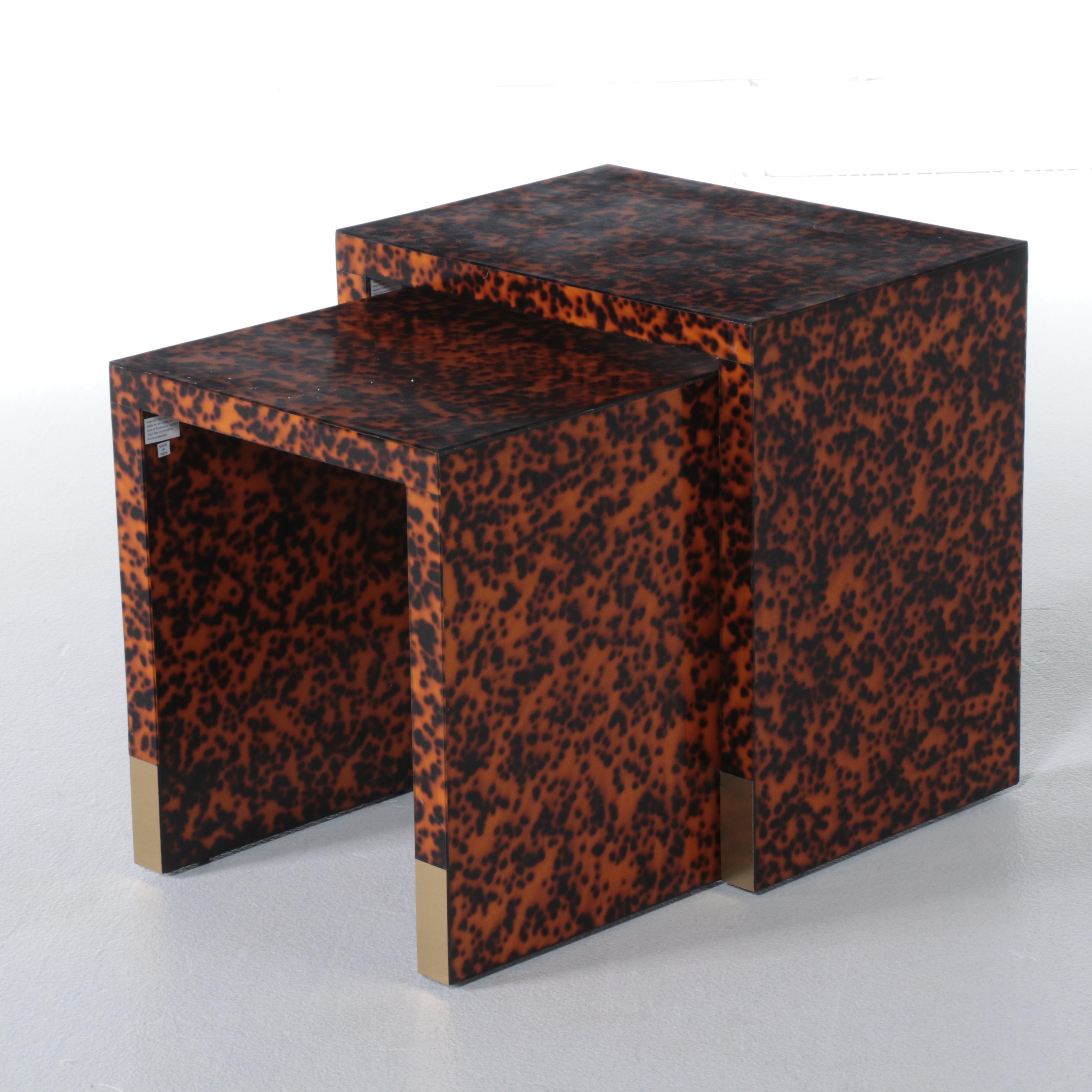Two Branch Home "Raleigh" Brass-Mounted Faux-Tortoiseshell Nesting Tables