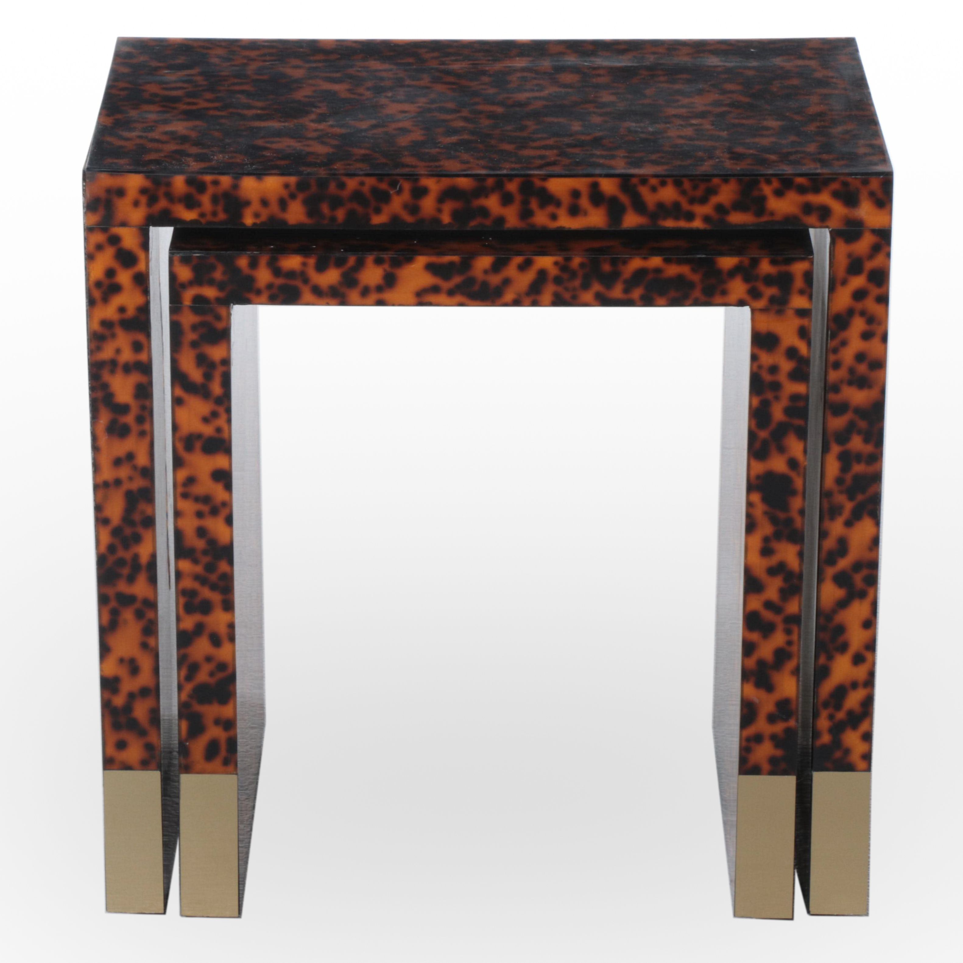 Two Branch Home "Raleigh" Brass-Mounted Faux-Tortoiseshell Nesting Tables