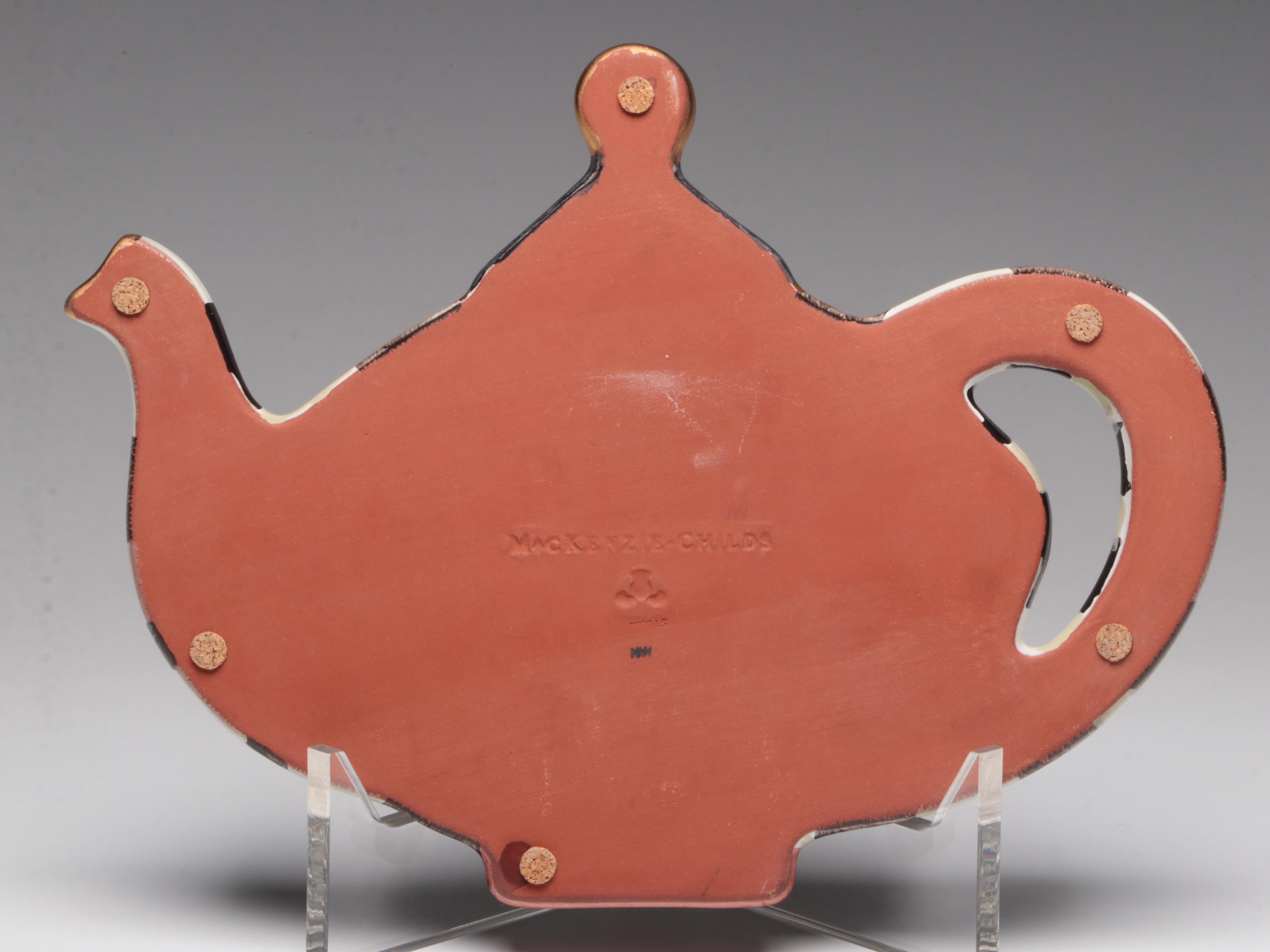 MacKenzie-Childs "Courtly Check" Teapot Trivet and Cheese Plate