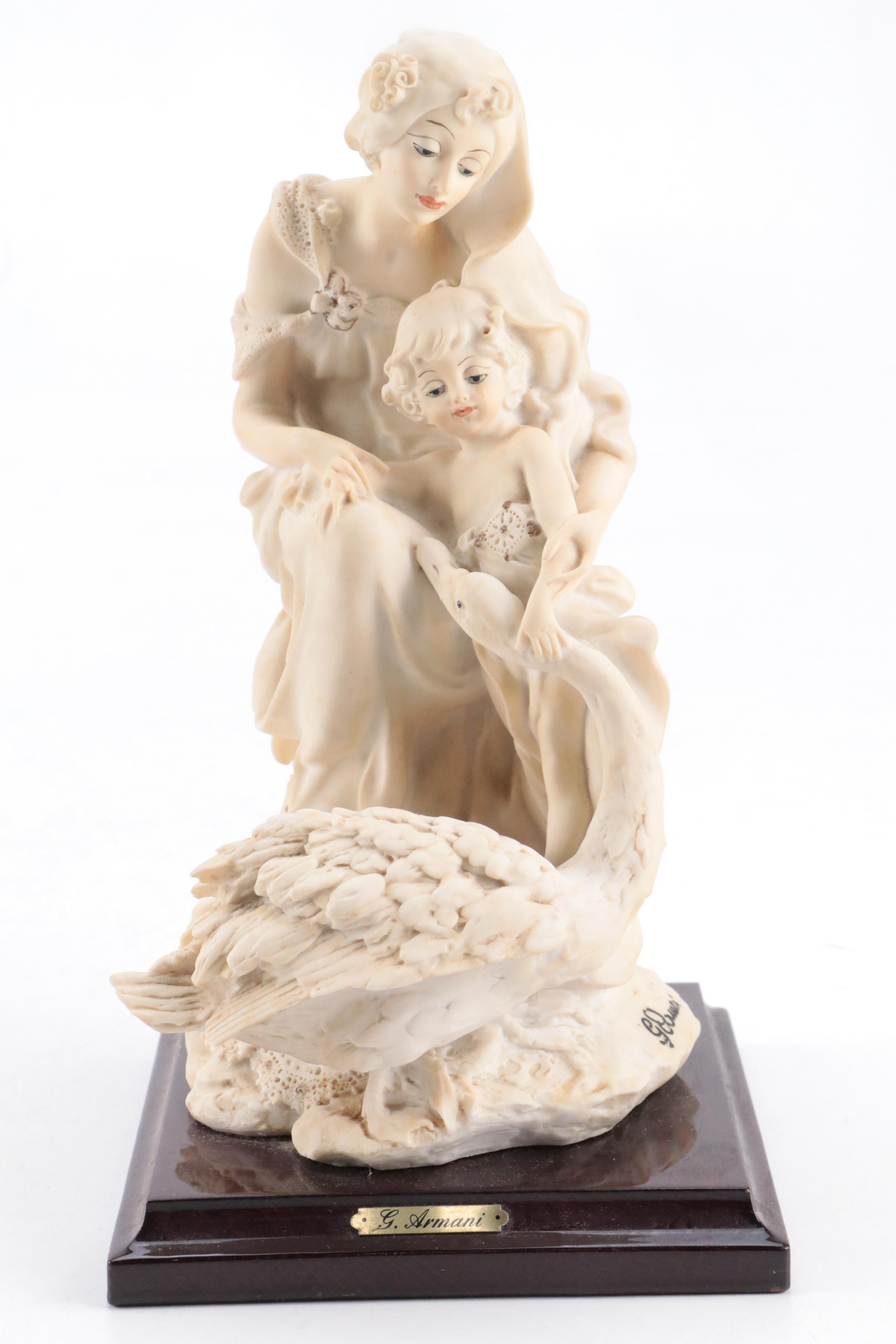 Giuseppe Armani Porcelain Woman With Child and Swan Figurine