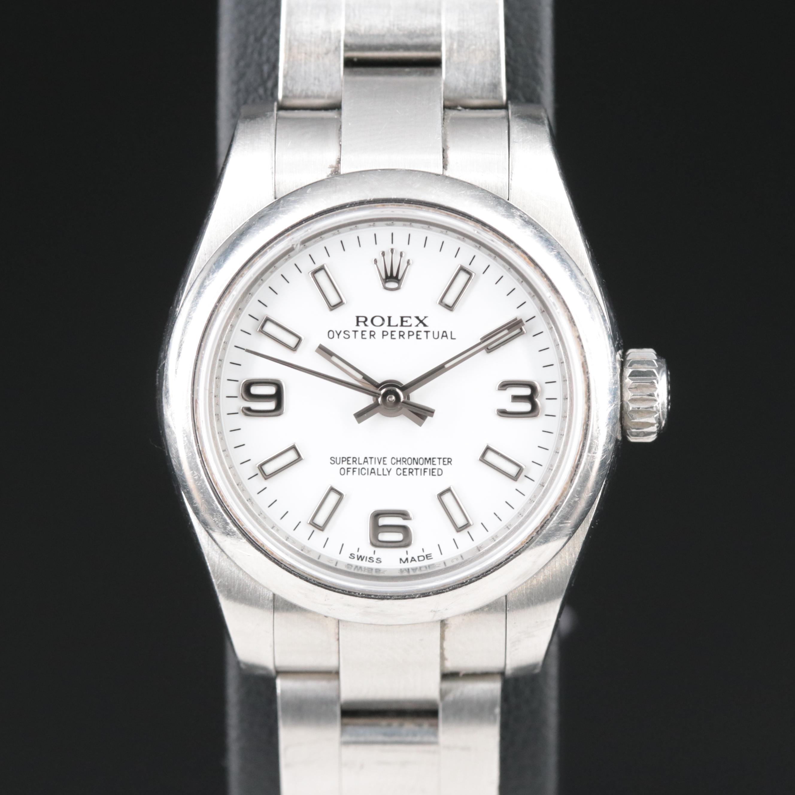 Rolex Oyster Perpetual White Arabic Dial Watch