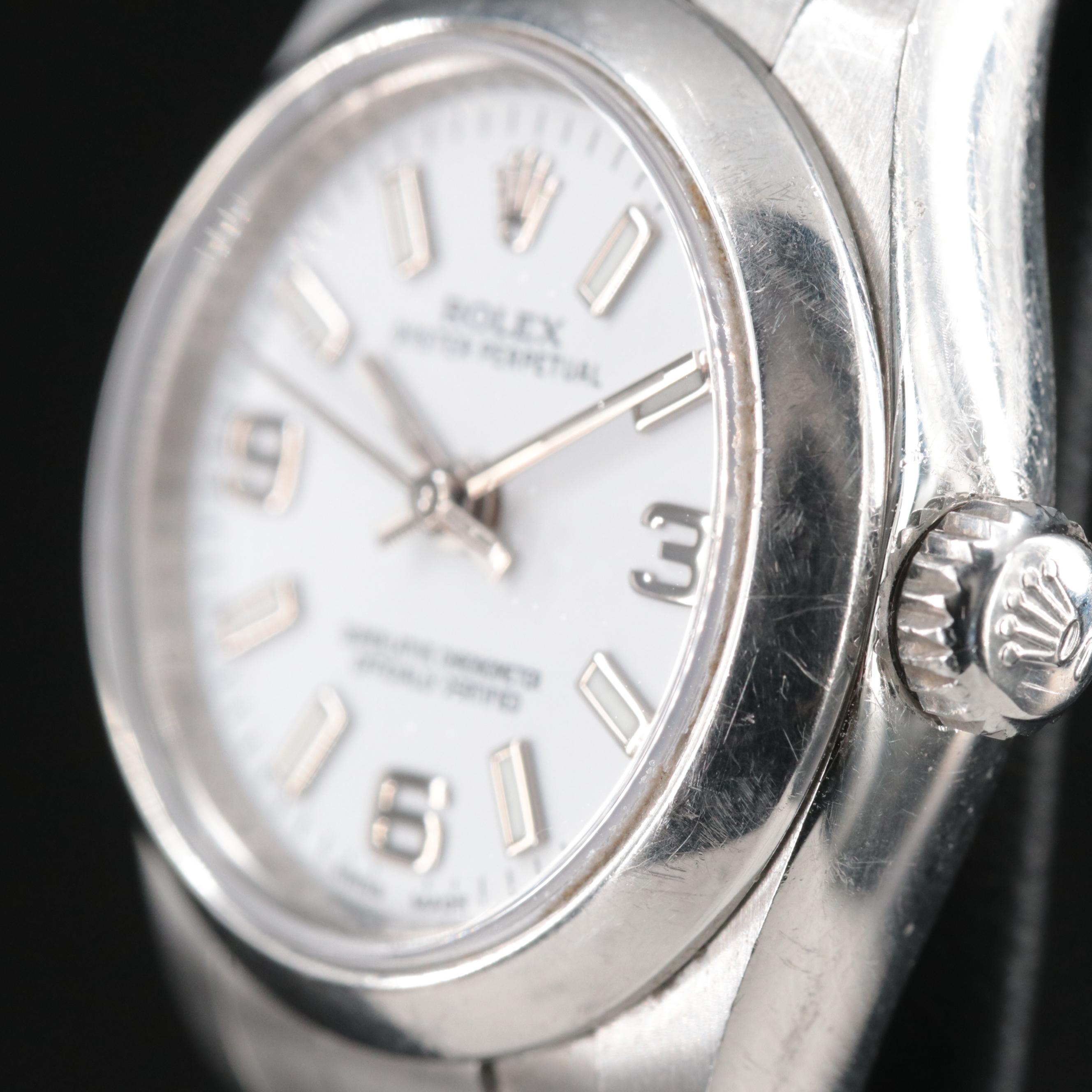 Rolex Oyster Perpetual White Arabic Dial Watch