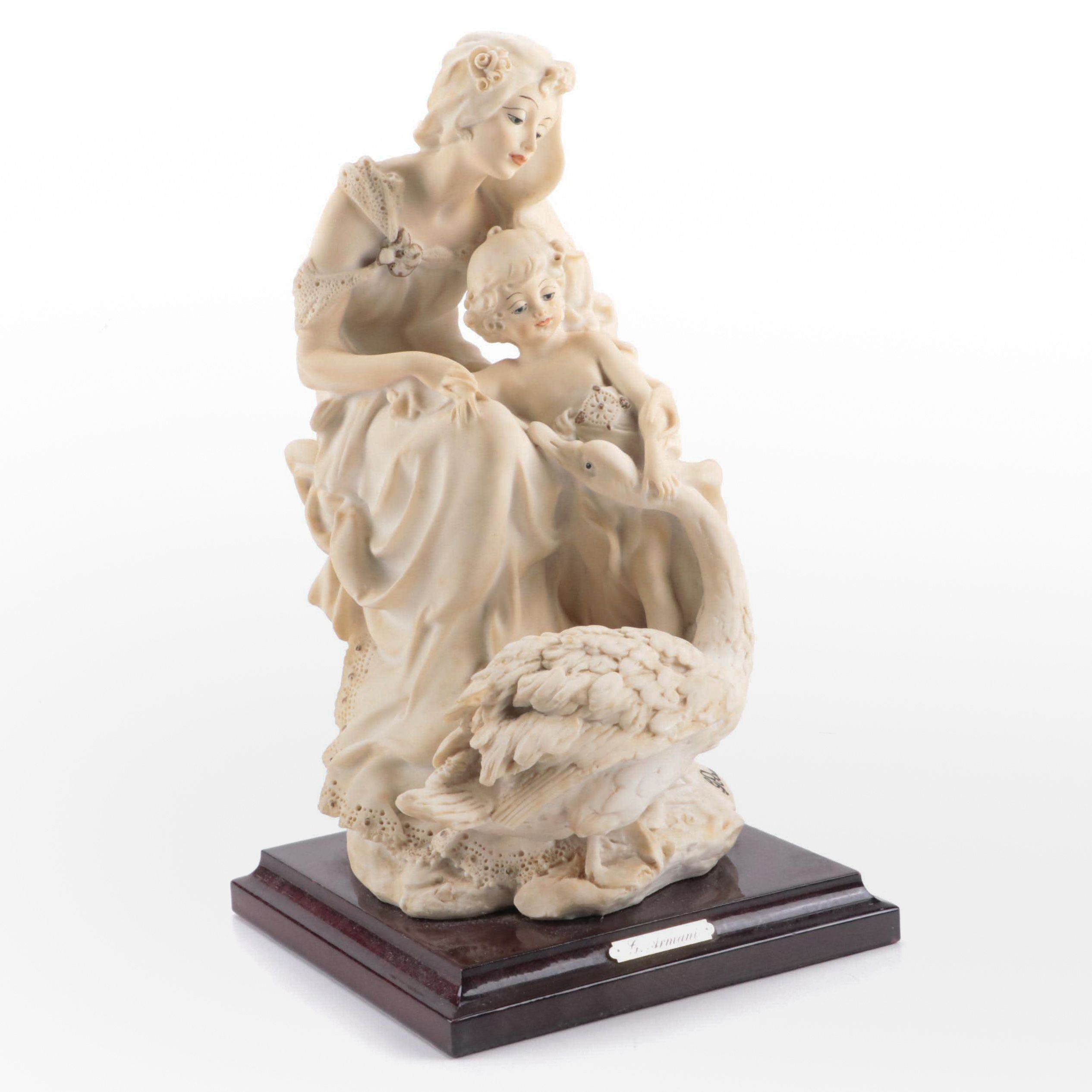 Giuseppe Armani Porcelain Woman With Child and Swan Figurine