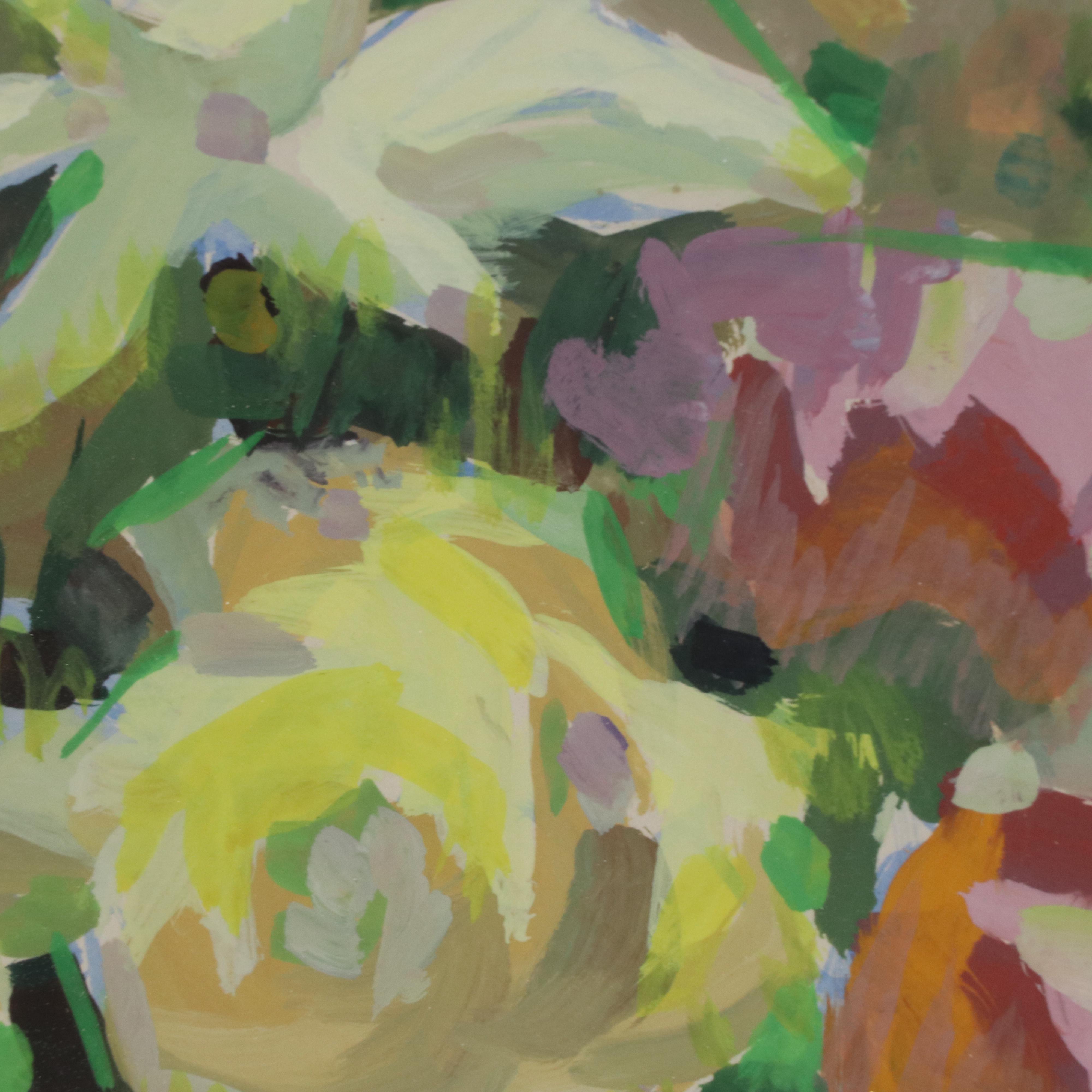 Impressionist Style Gouache Painting of a Still Life with Flowers, 1988