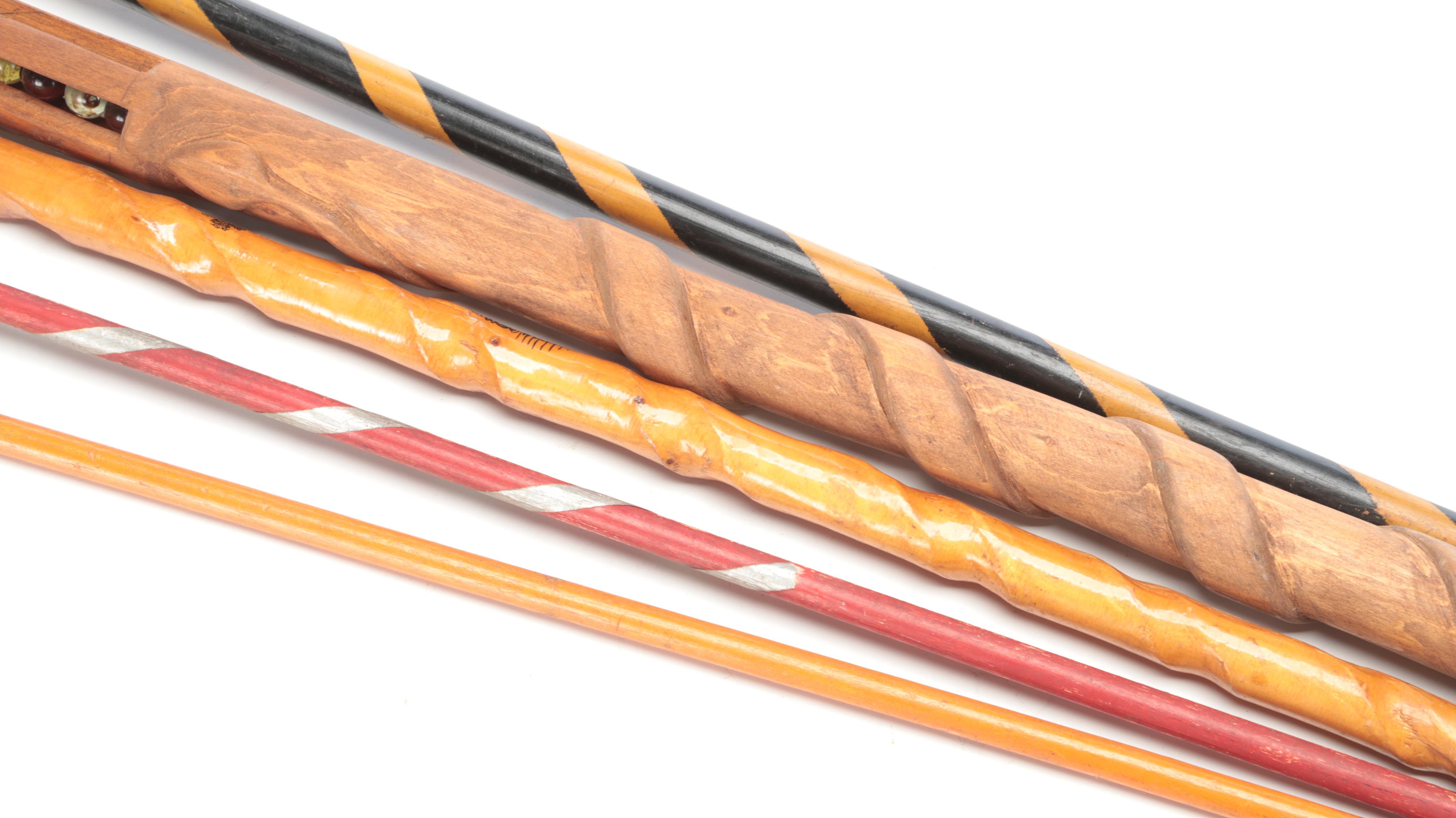 Spiral Vine Cane With Carnival Fair Novelty and Carved Walking Sticks