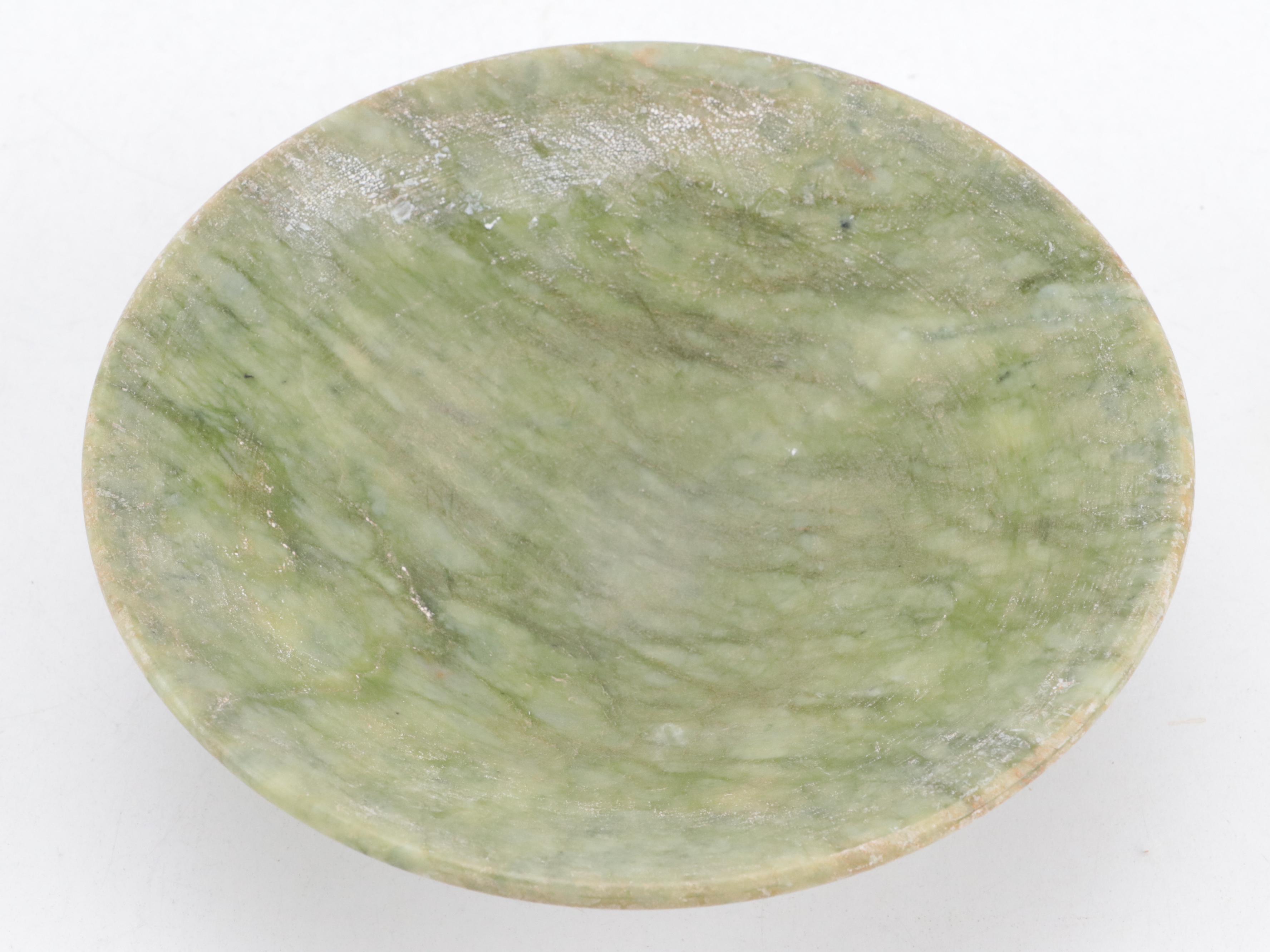 Chinese Hand-Carved Stone Pig Figure and Bowl with Ceramic Chopstick Rests