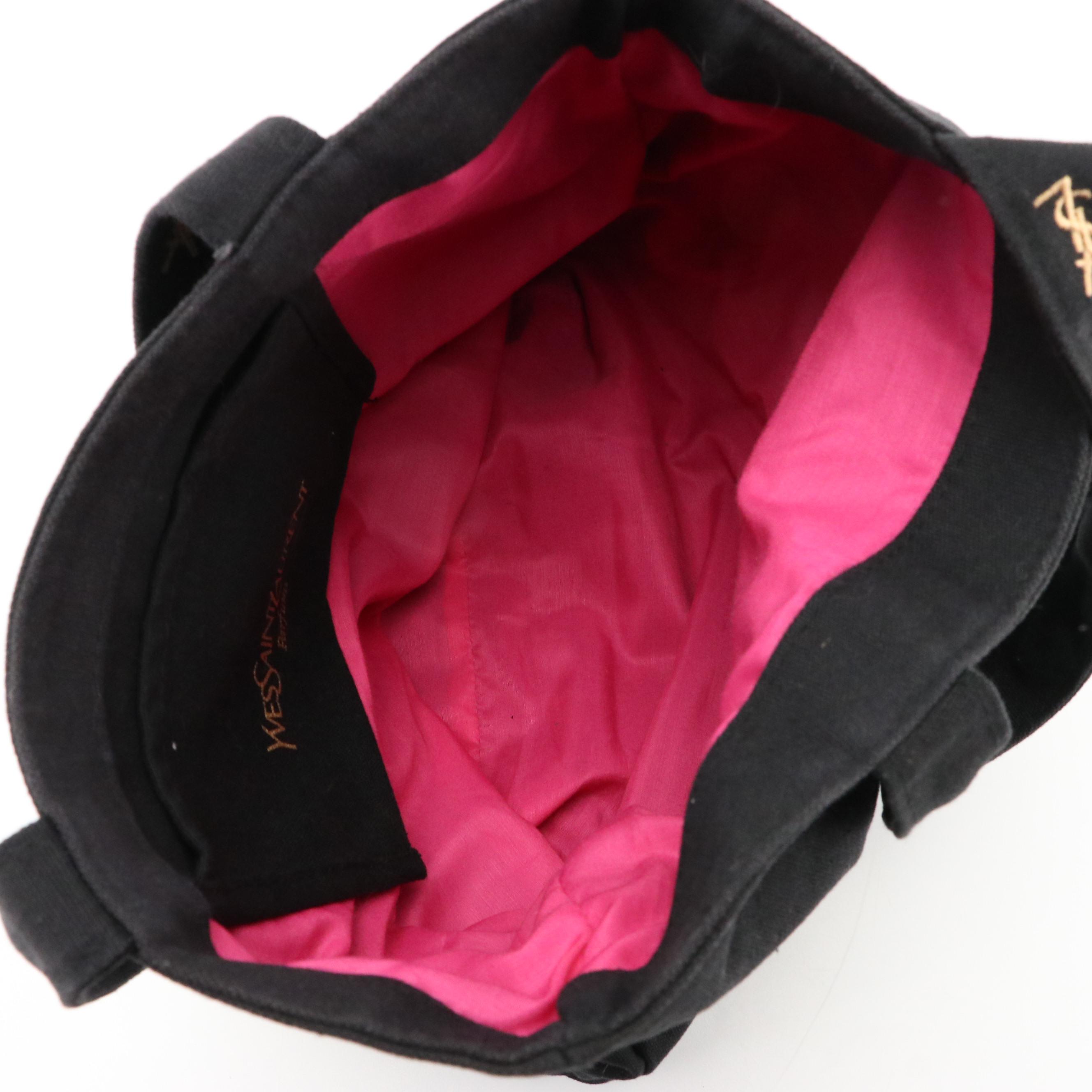 Yves Saint Laurent Parfums YSL Logo Embroidered Black Canvas Tote