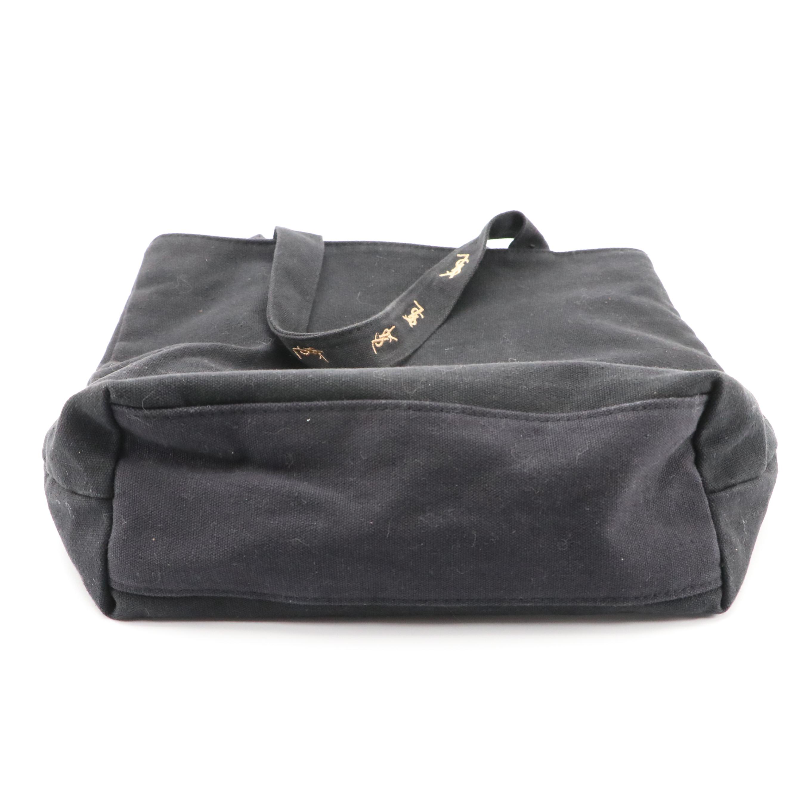 Yves Saint Laurent Parfums YSL Logo Embroidered Black Canvas Tote