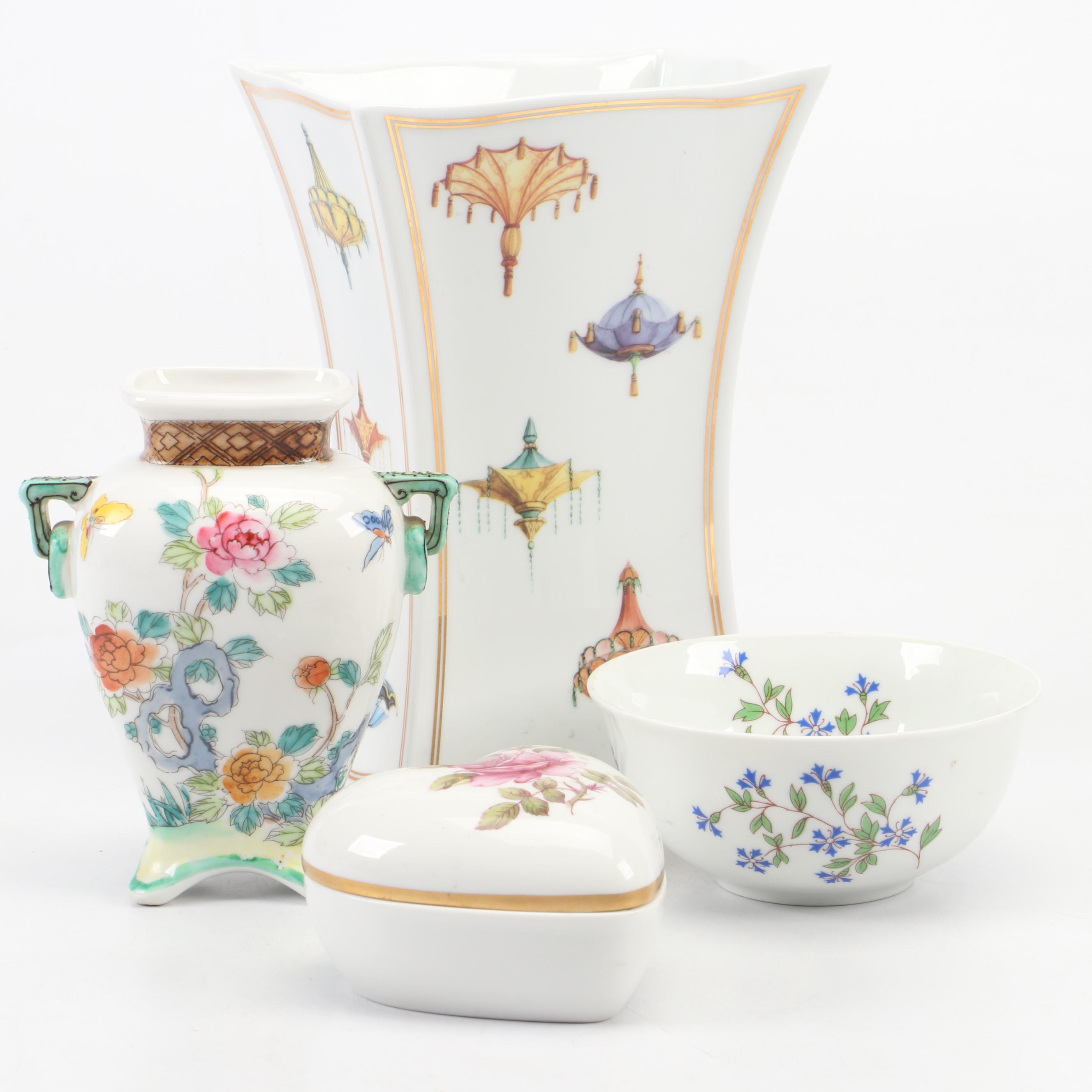 Goebel Porcelain Vase with Morimura Bros Floral Motif Porcelain Vase and More