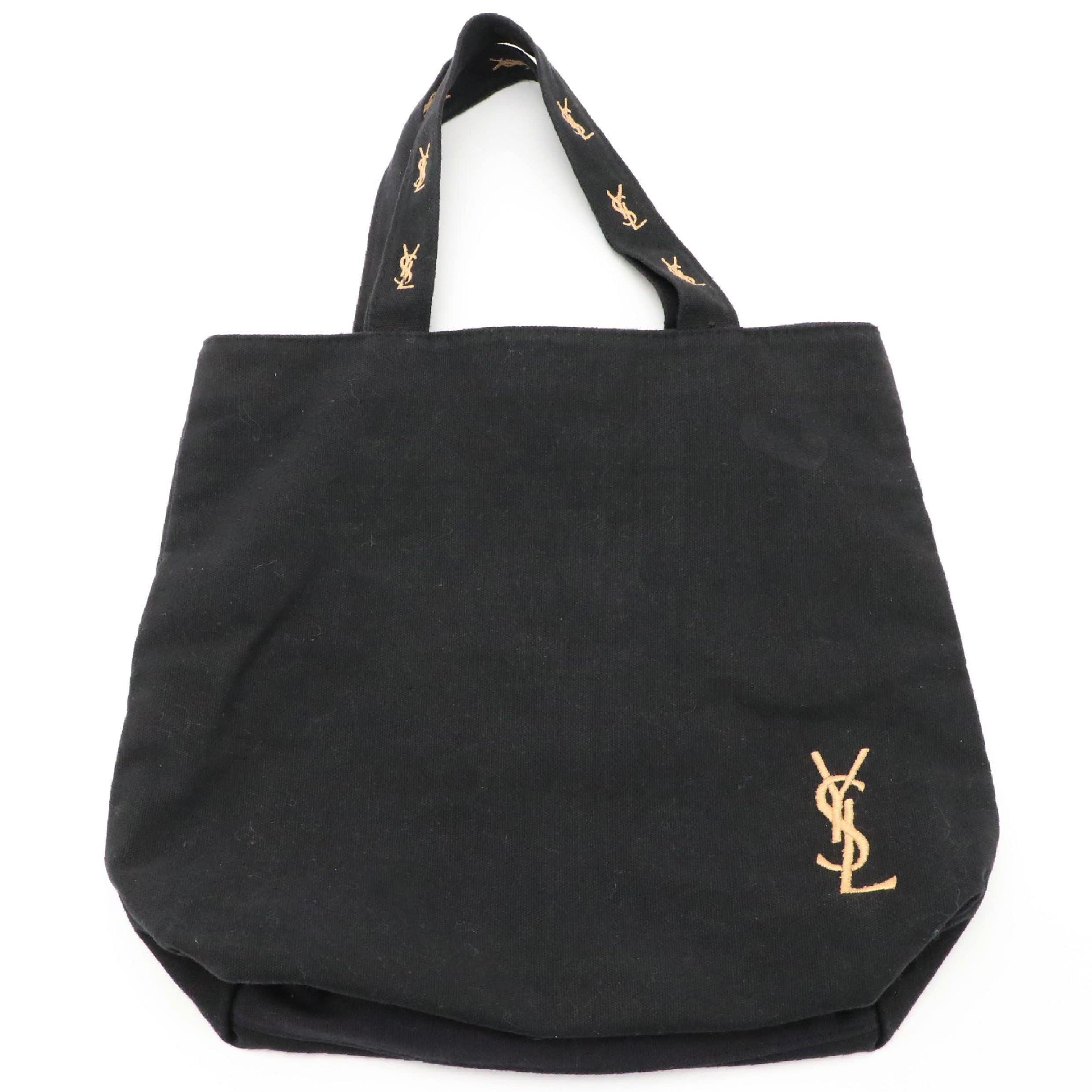 Yves Saint Laurent Parfums YSL Logo Embroidered Black Canvas Tote