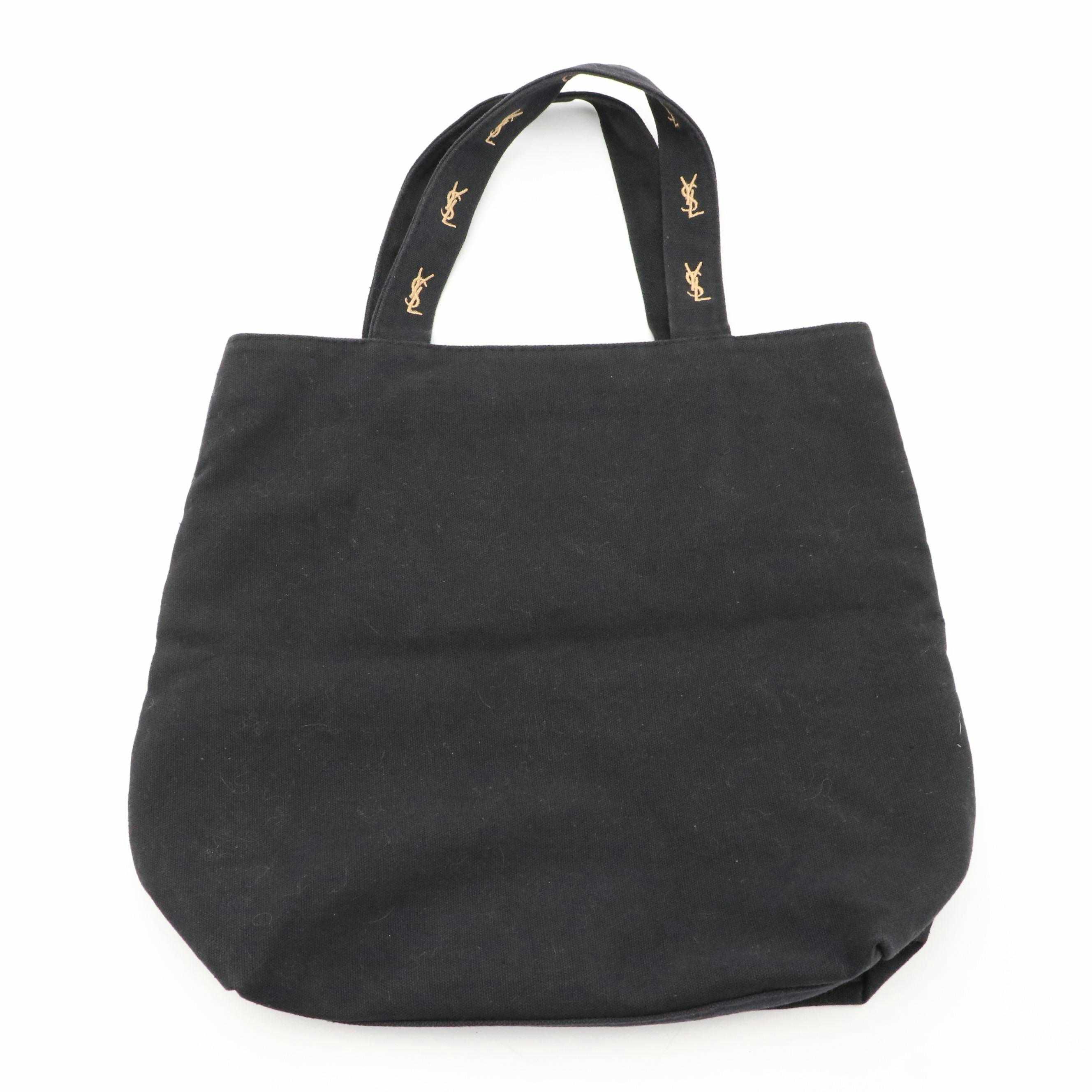 Yves Saint Laurent Parfums YSL Logo Embroidered Black Canvas Tote