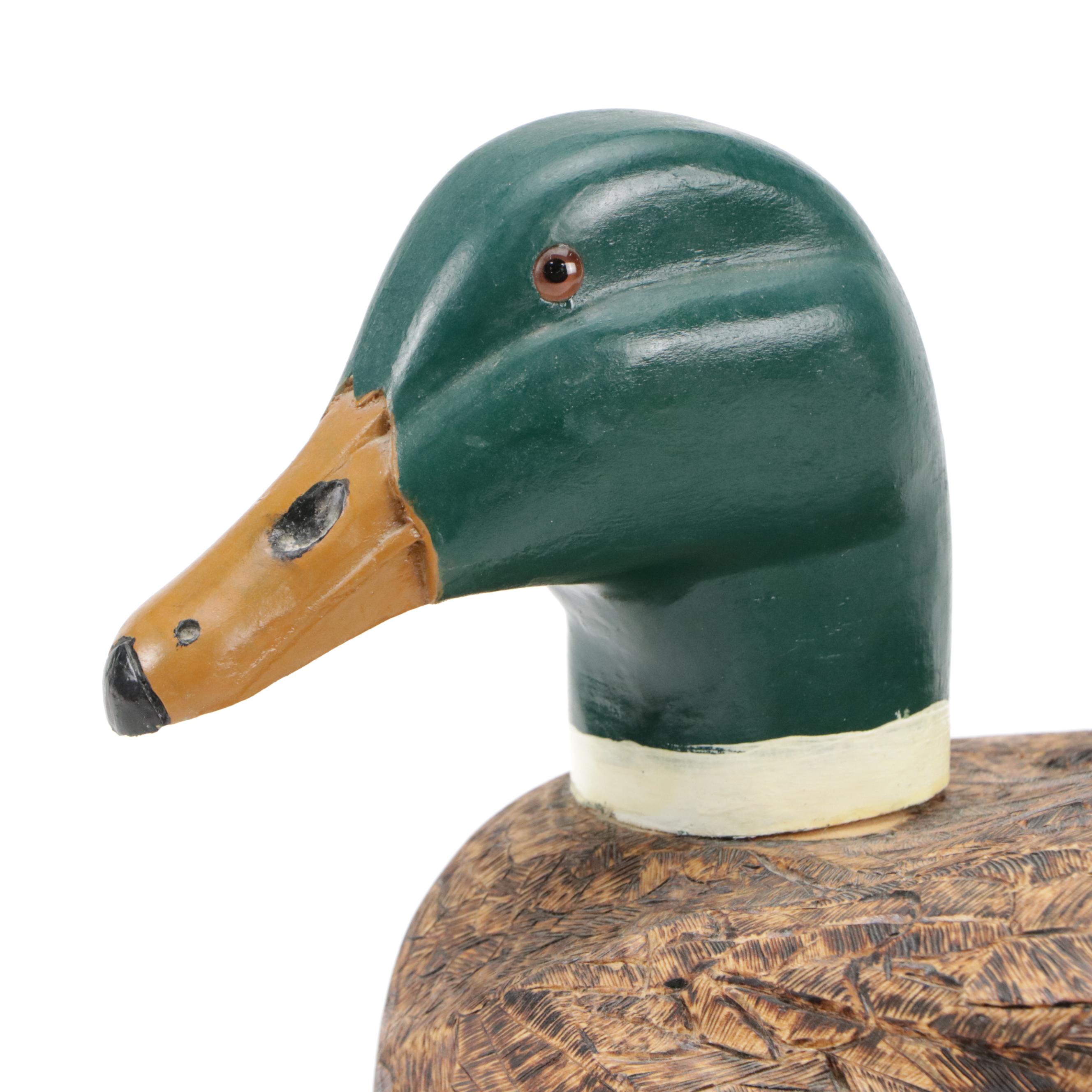 Signed Hand-Carved Wooden Duck Decoy Figurine, 2003