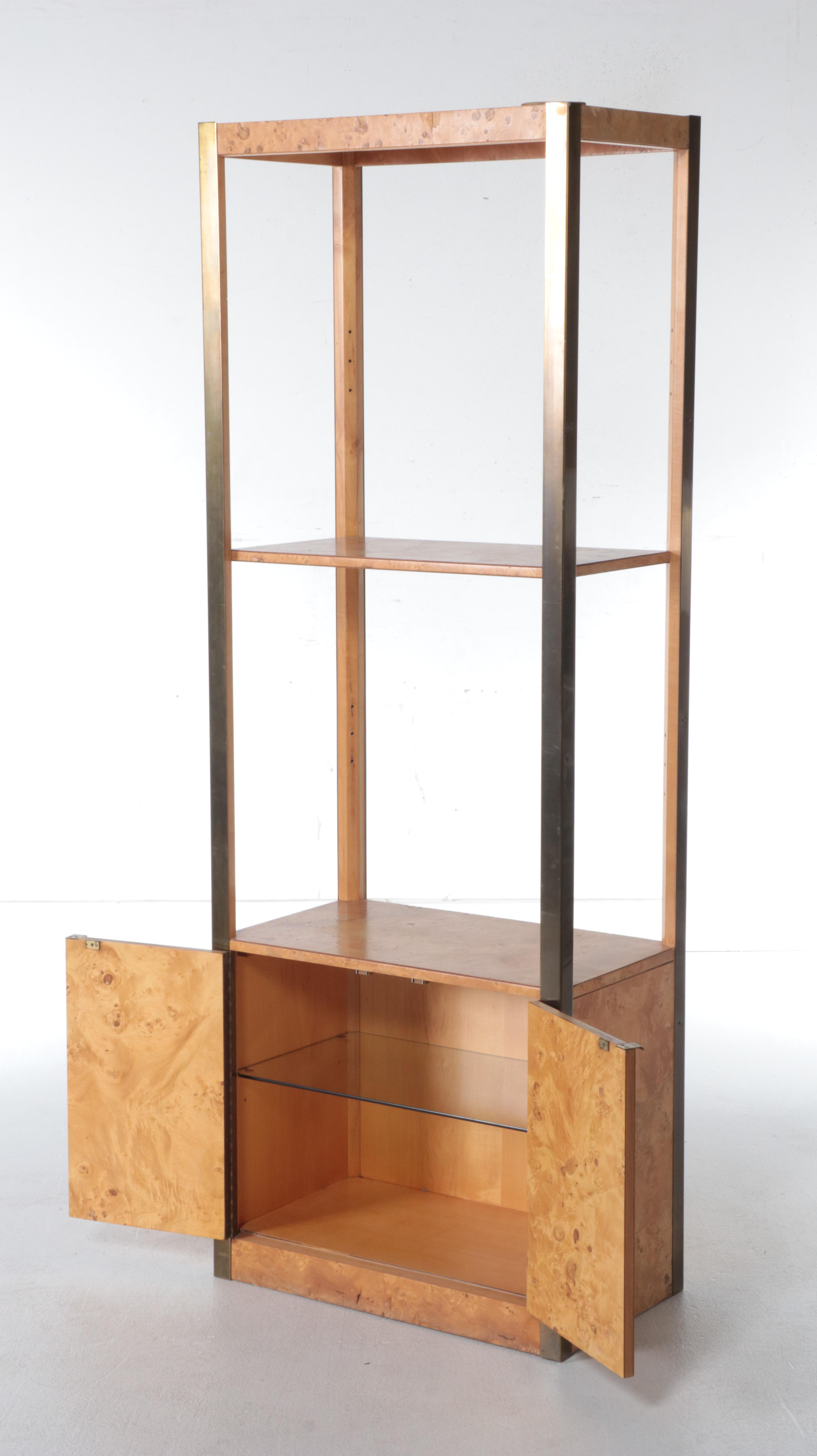 Mid Century Burl Wood Étagère Shelf Unit