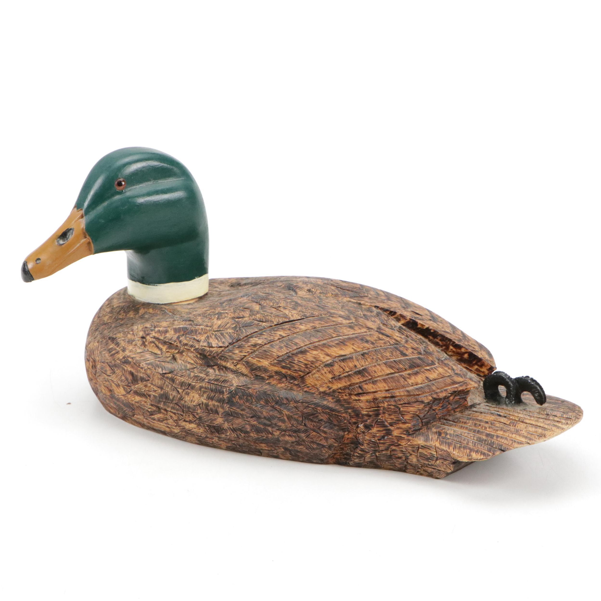 Signed Hand-Carved Wooden Duck Decoy Figurine, 2003 | EBTH