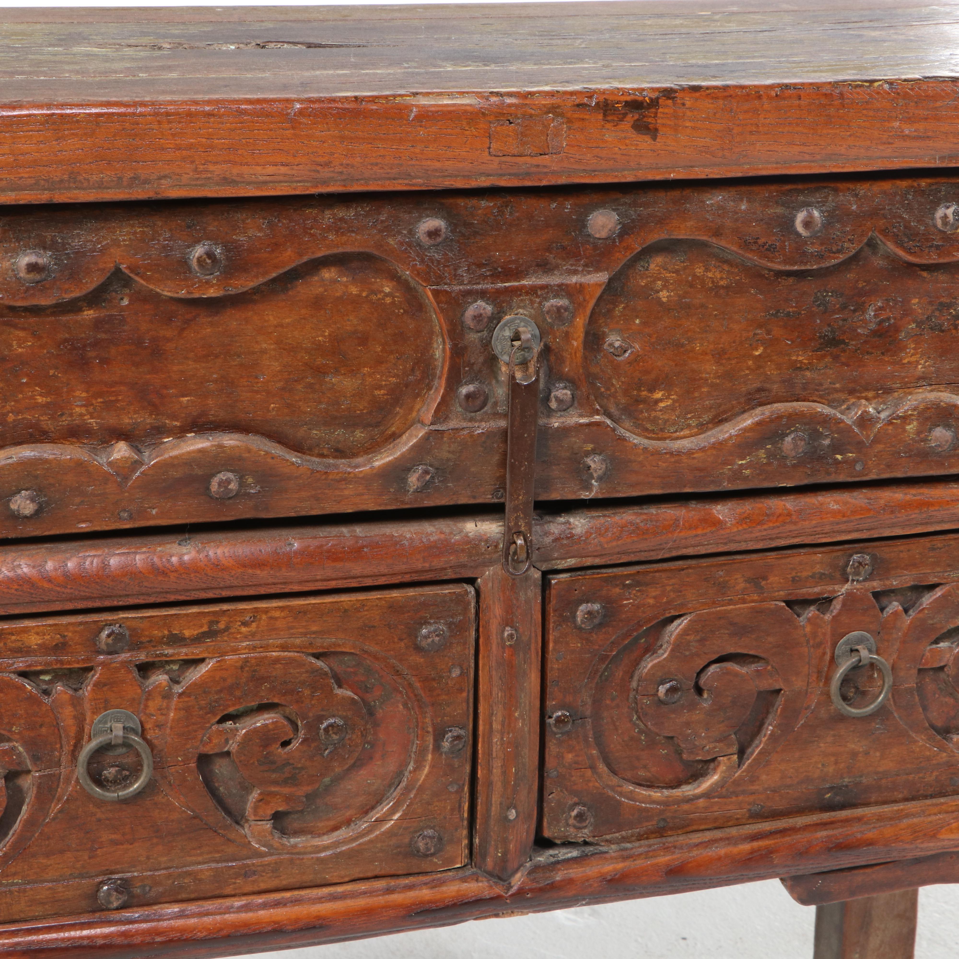 Chinese Carved Elm Three-Drawer Altar Table