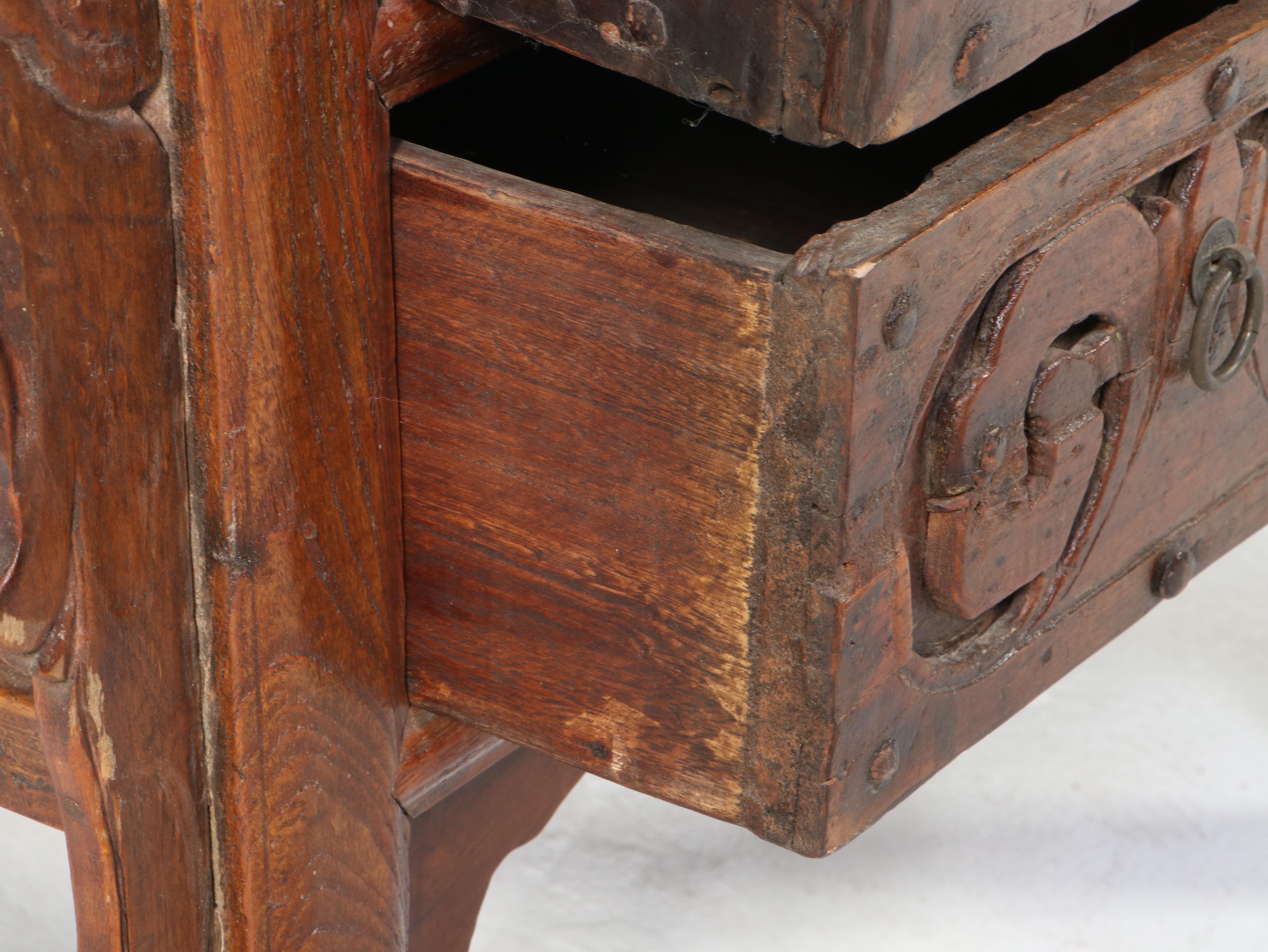 Chinese Carved Elm Three-Drawer Altar Table