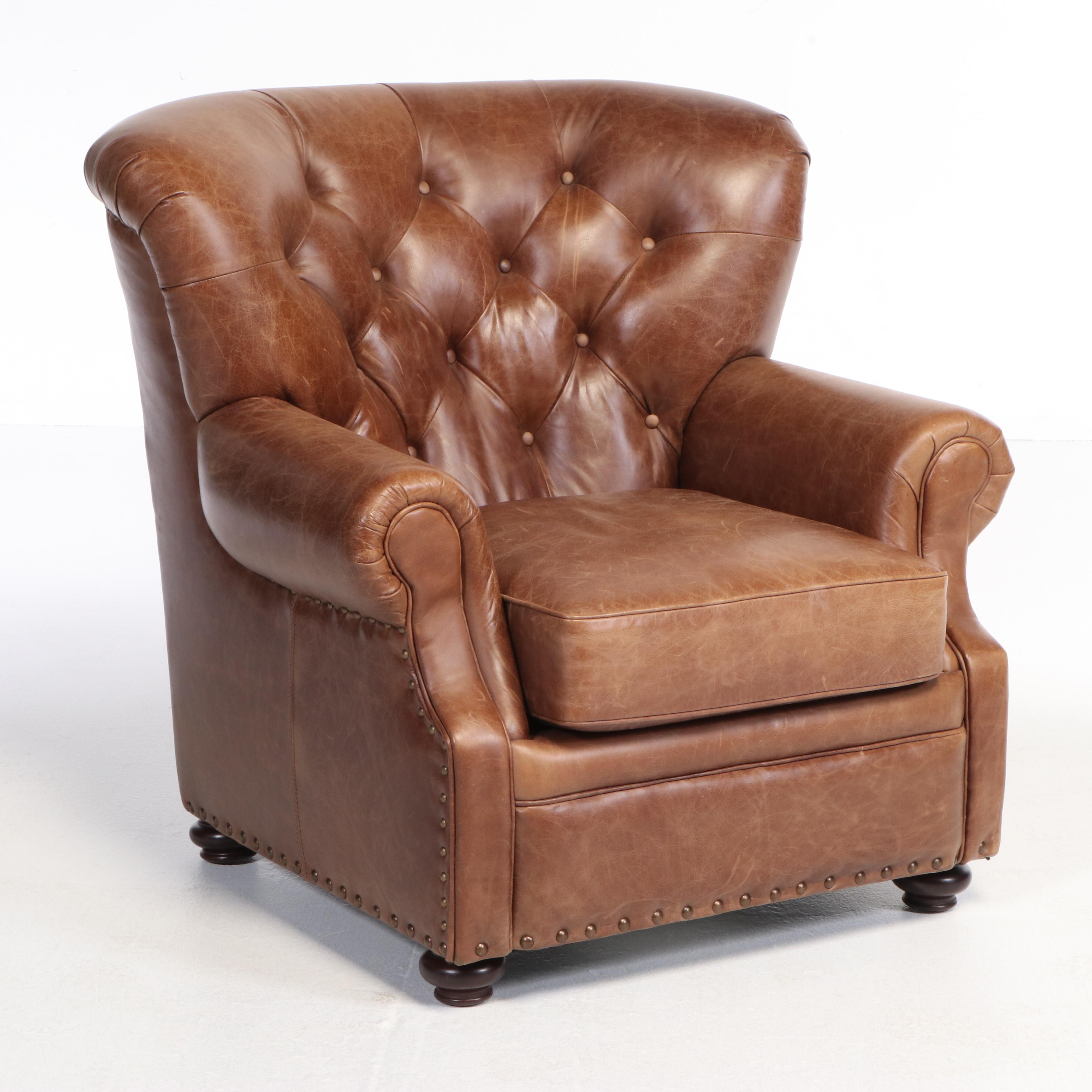 Pottery Barn Lansing Leather Armchair and Ottoman