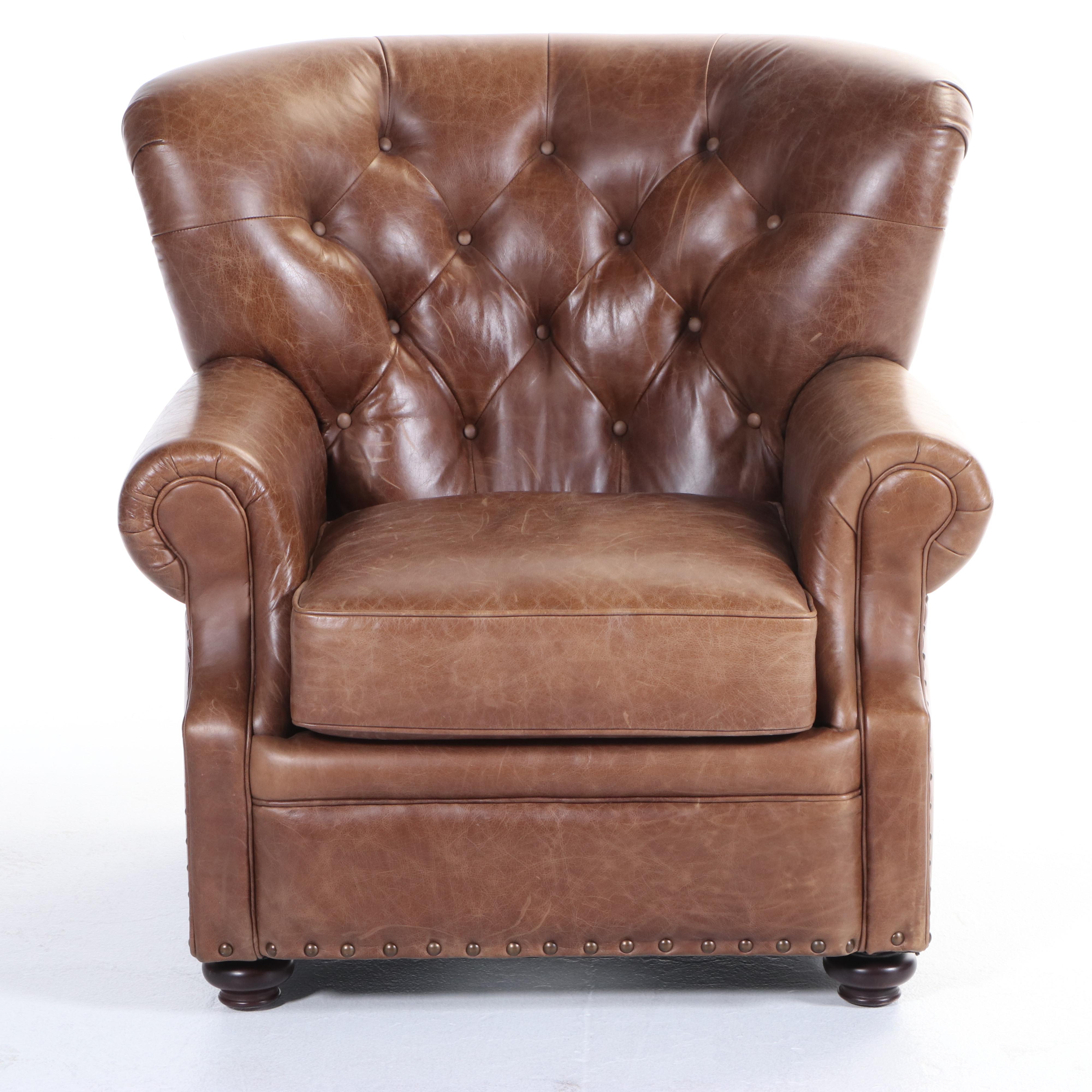 Pottery Barn Lansing Leather Armchair and Ottoman