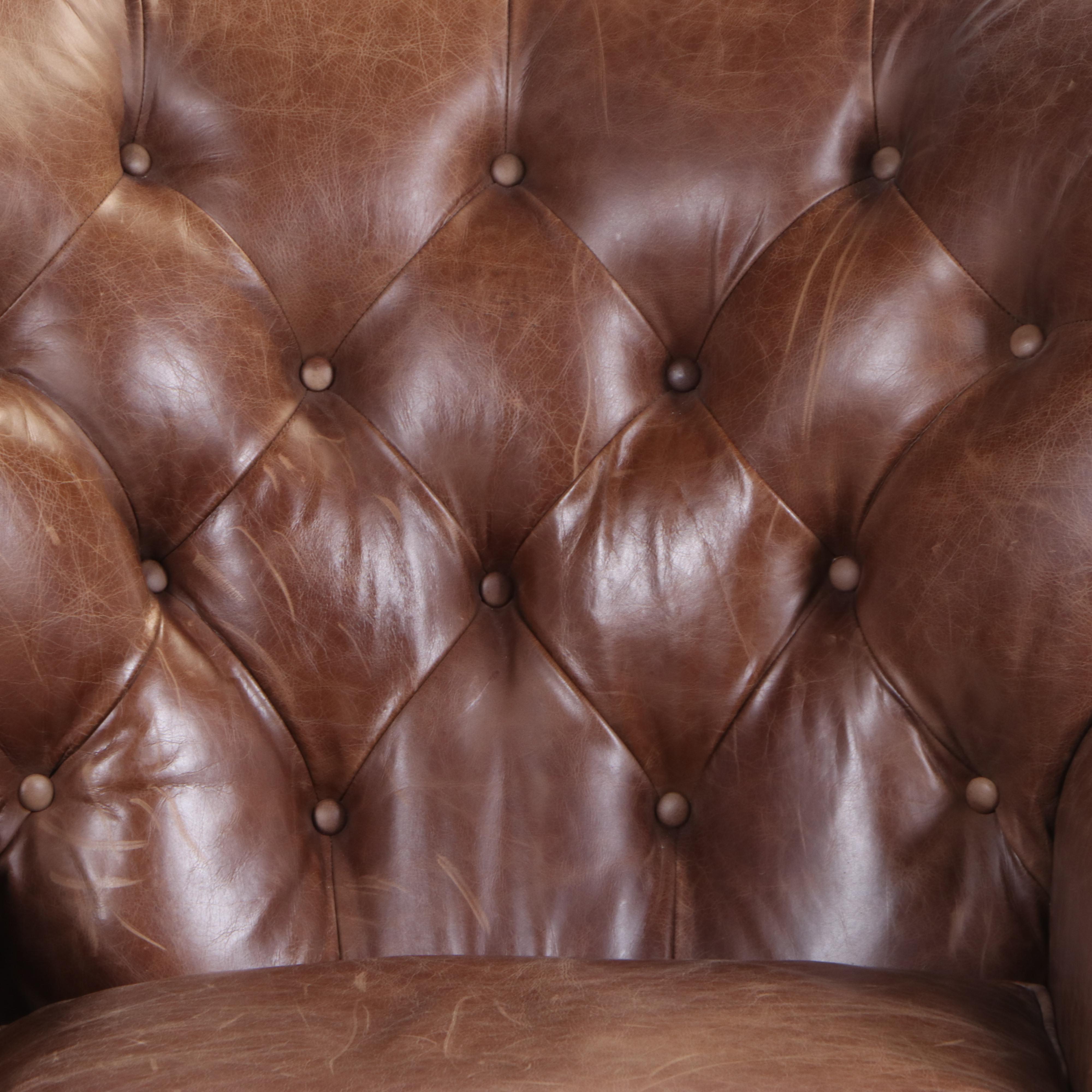 Pottery Barn Lansing Leather Armchair and Ottoman