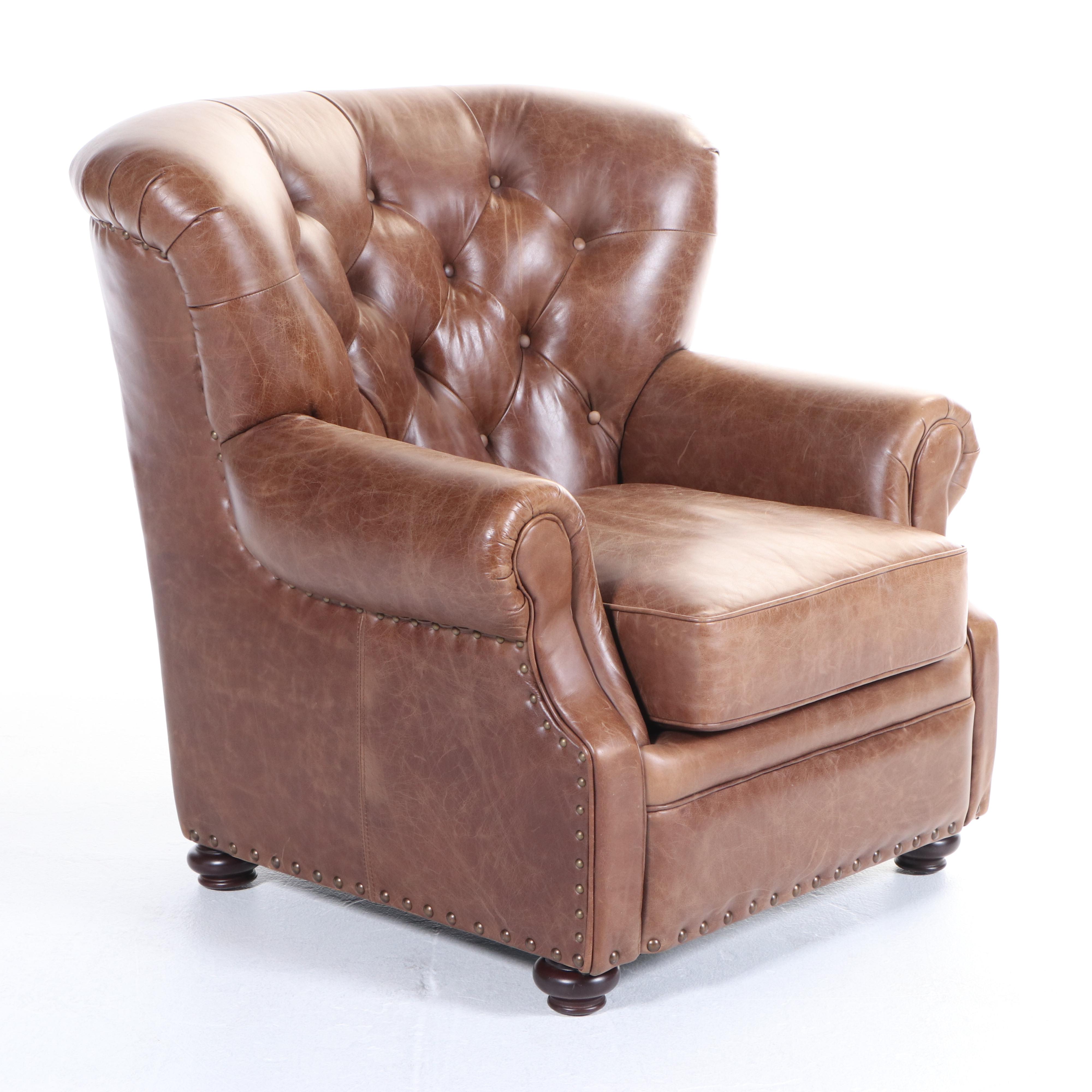 Pottery Barn Lansing Leather Armchair and Ottoman