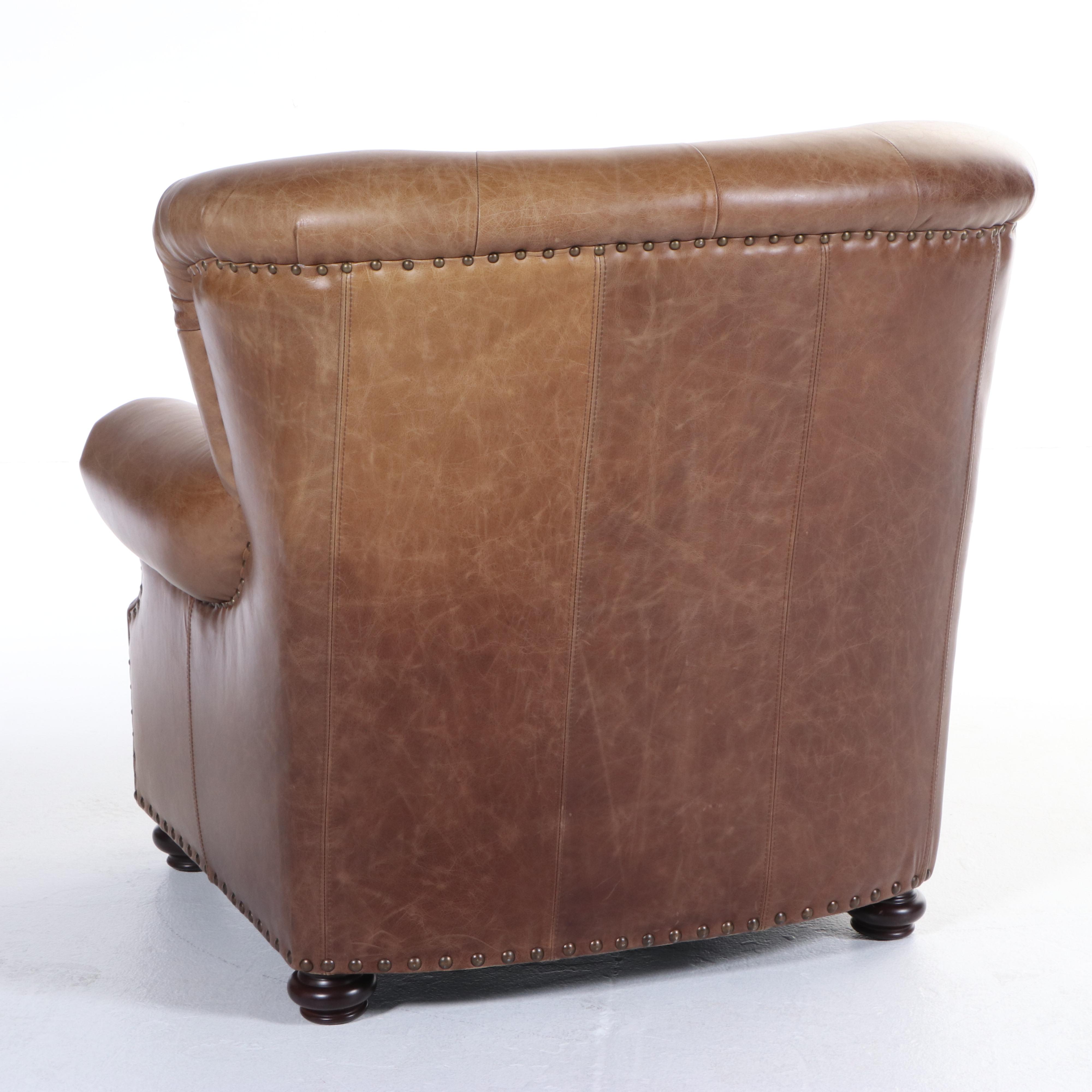 Pottery Barn Lansing Leather Armchair and Ottoman
