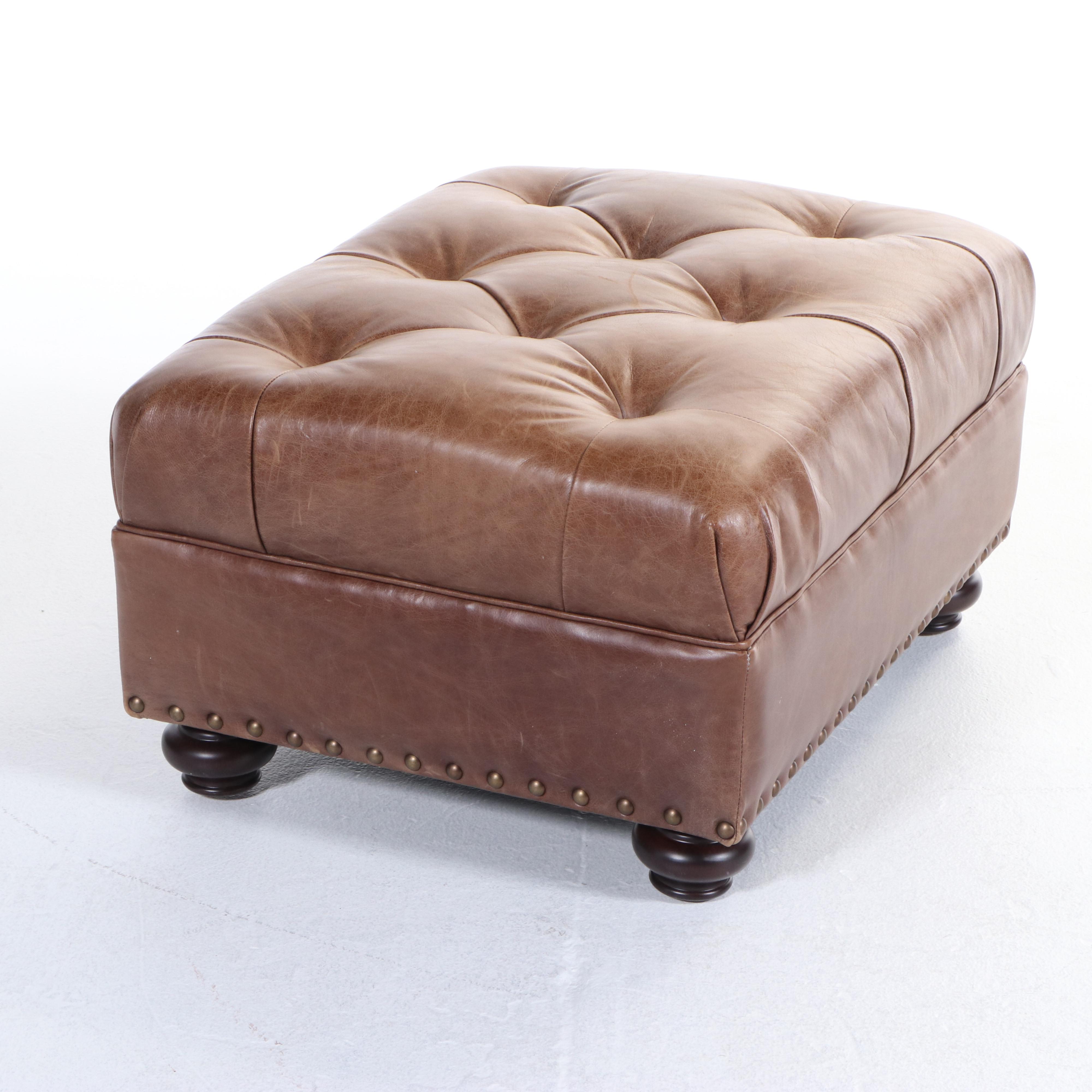 Pottery Barn Lansing Leather Armchair and Ottoman