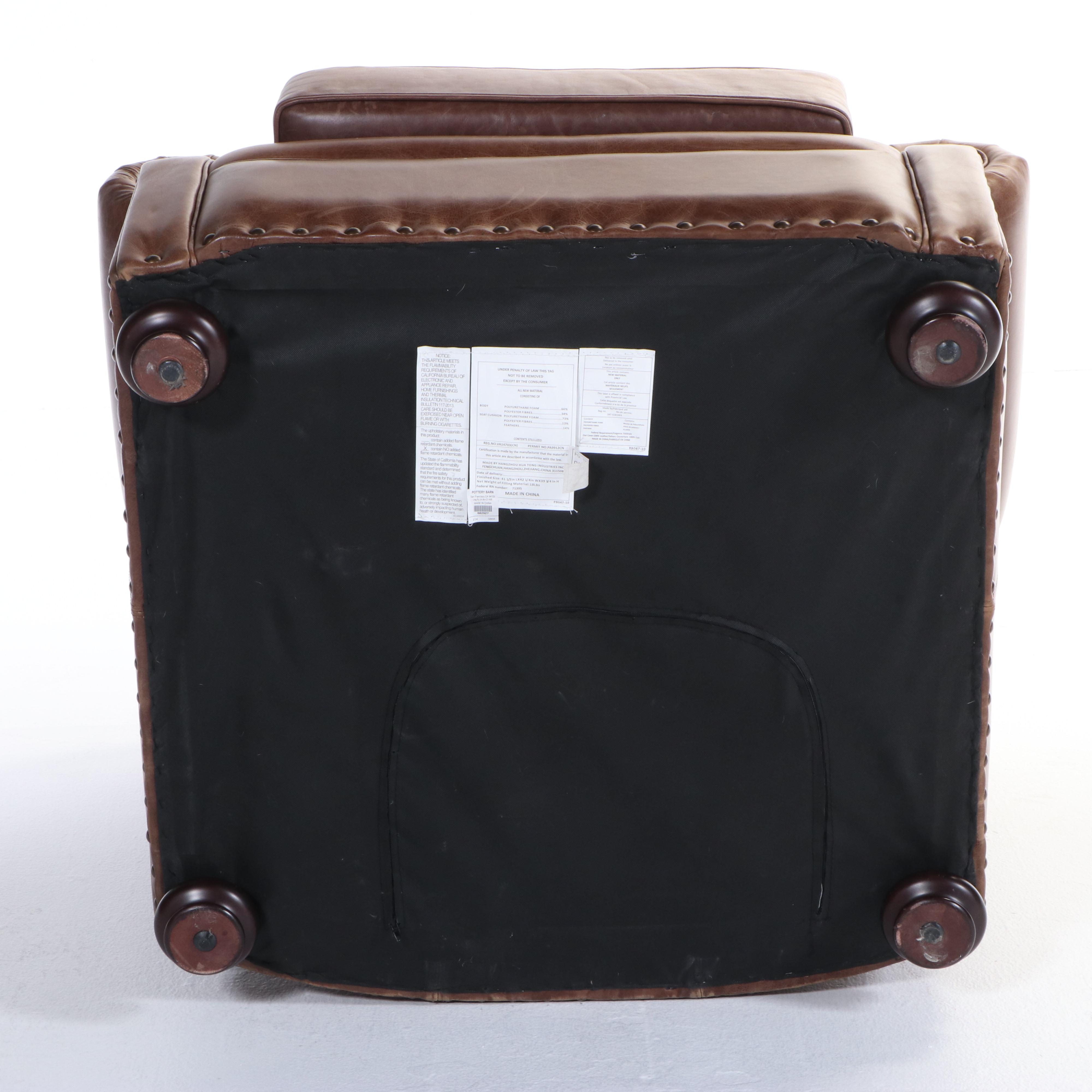 Pottery Barn Lansing Leather Armchair and Ottoman