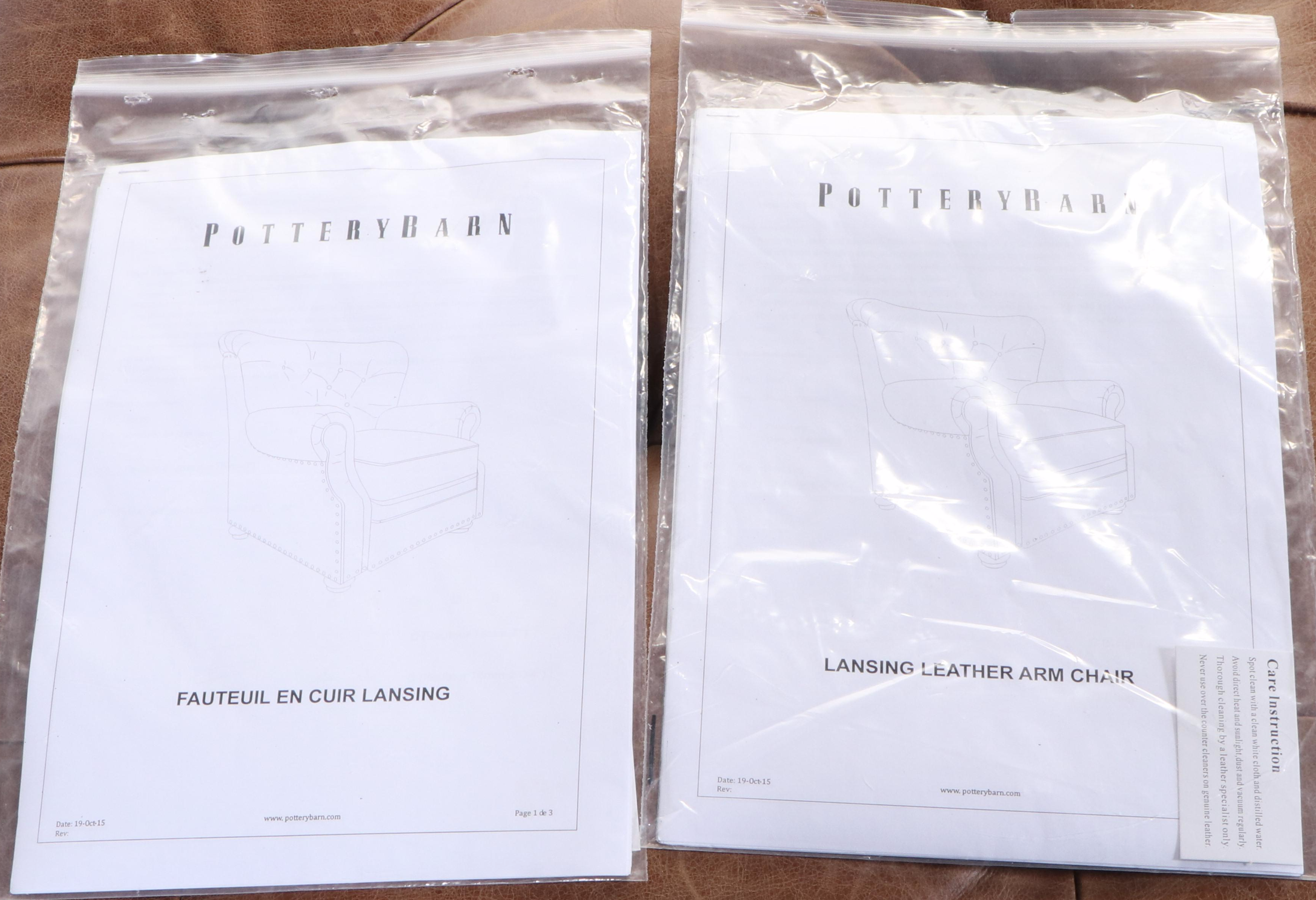 Pottery Barn Lansing Leather Armchair and Ottoman