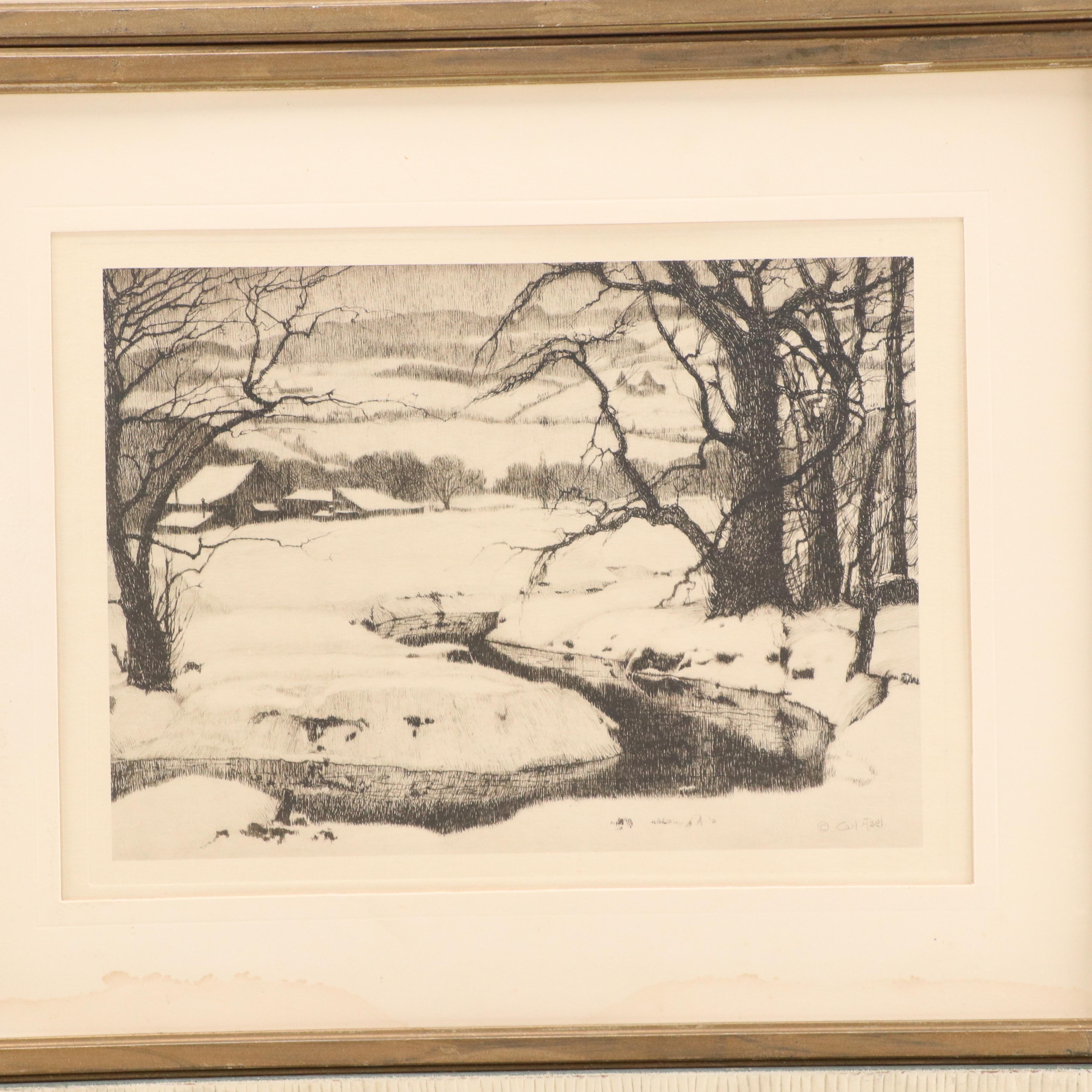 Carl Abel Landscape Etchings, Early to Mid-20th Century, and More