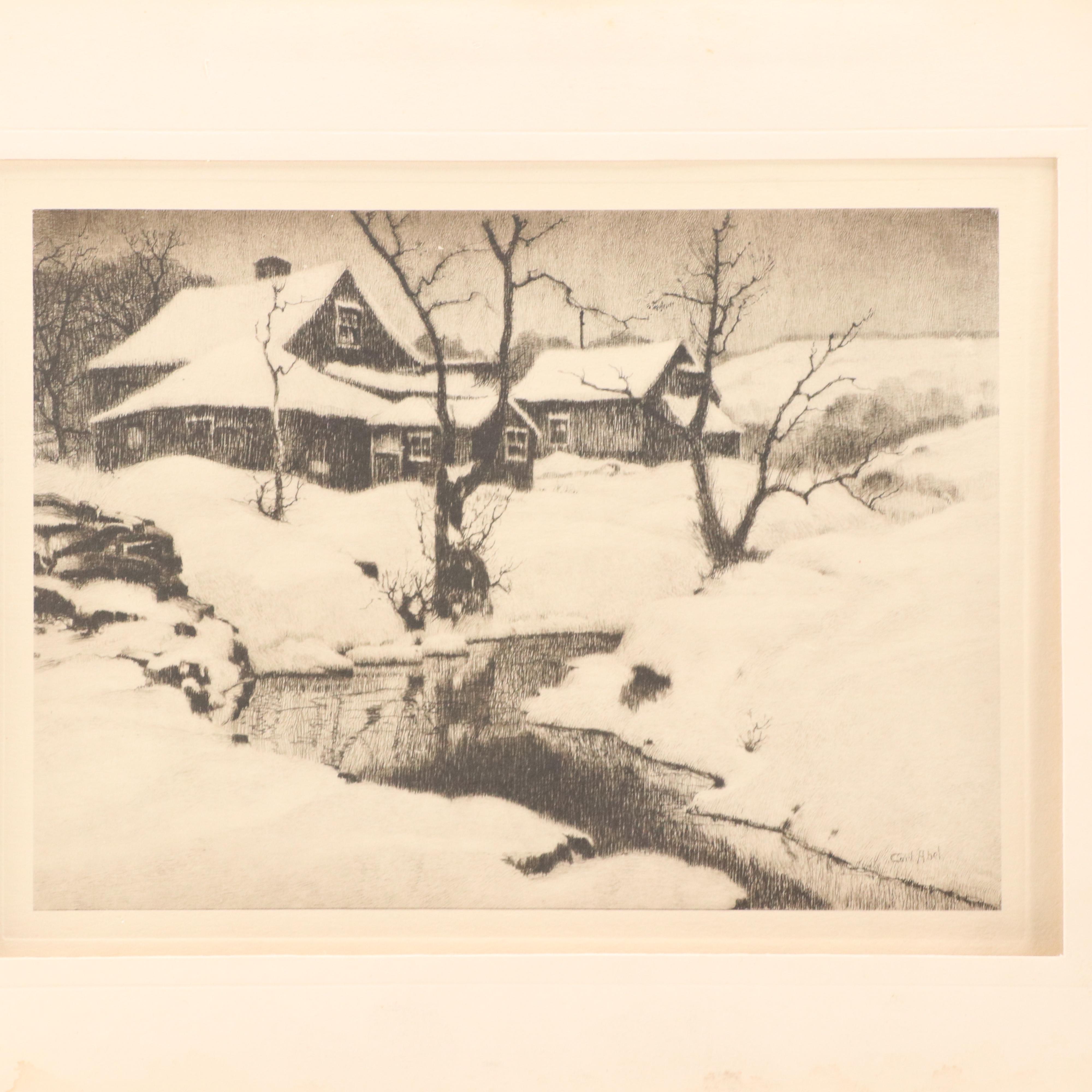 Carl Abel Landscape Etchings, Early to Mid-20th Century, and More