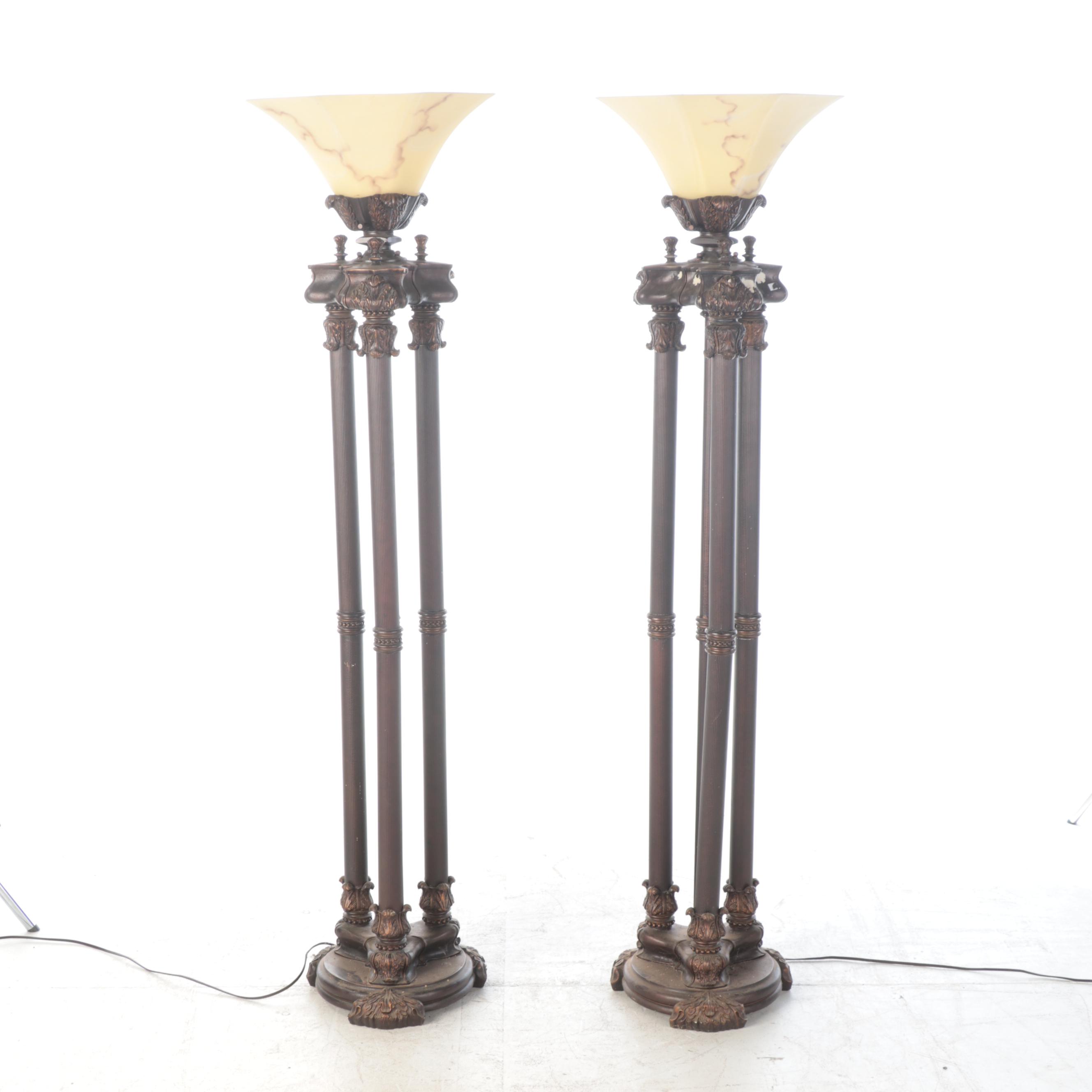 Oil Rubbed Bronze Finish Column Torchiere Floor Lamps, Contemporary