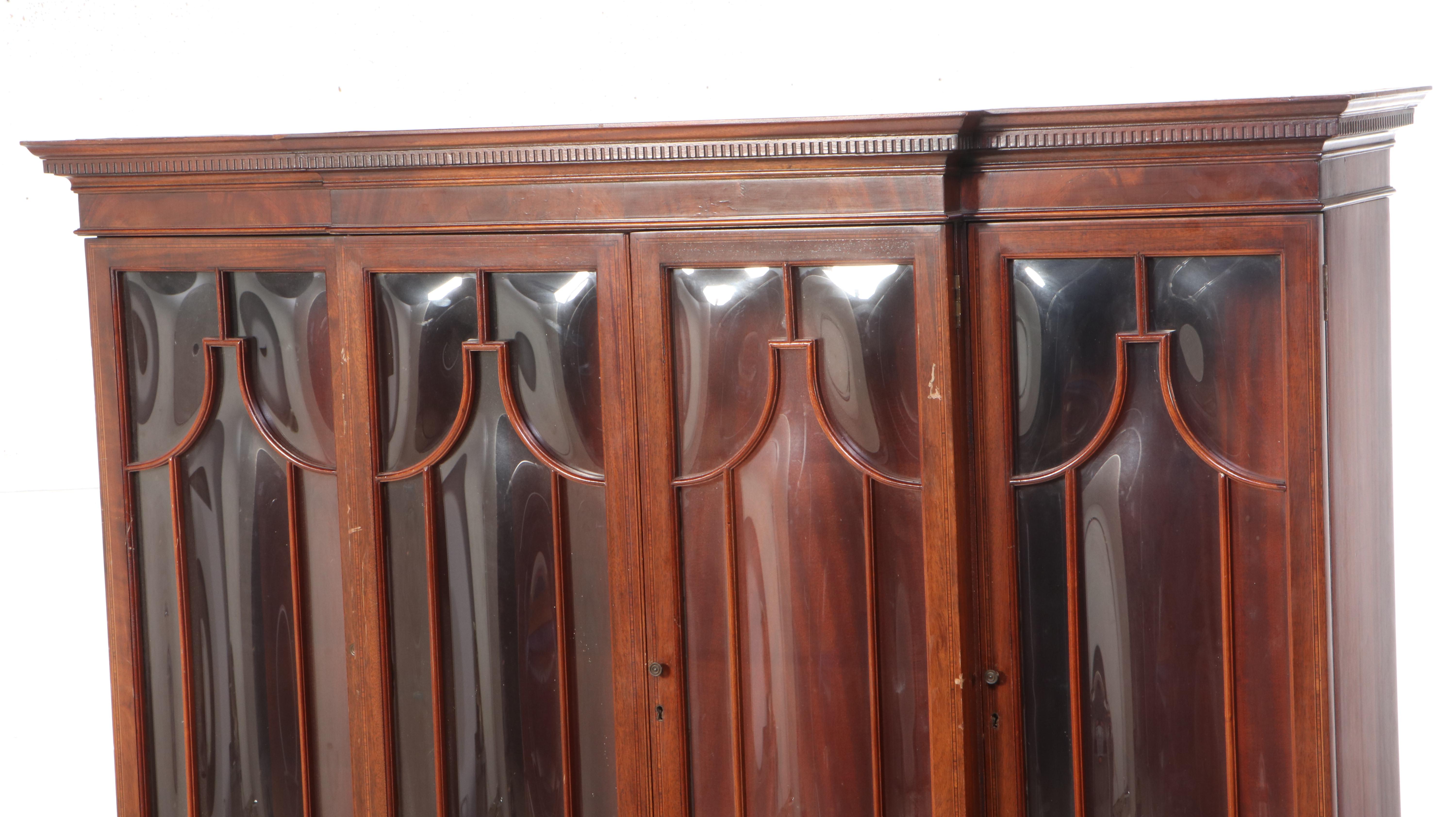 Federal Style Mahogany Breakfront China Cabinet with Secretaire Drawer