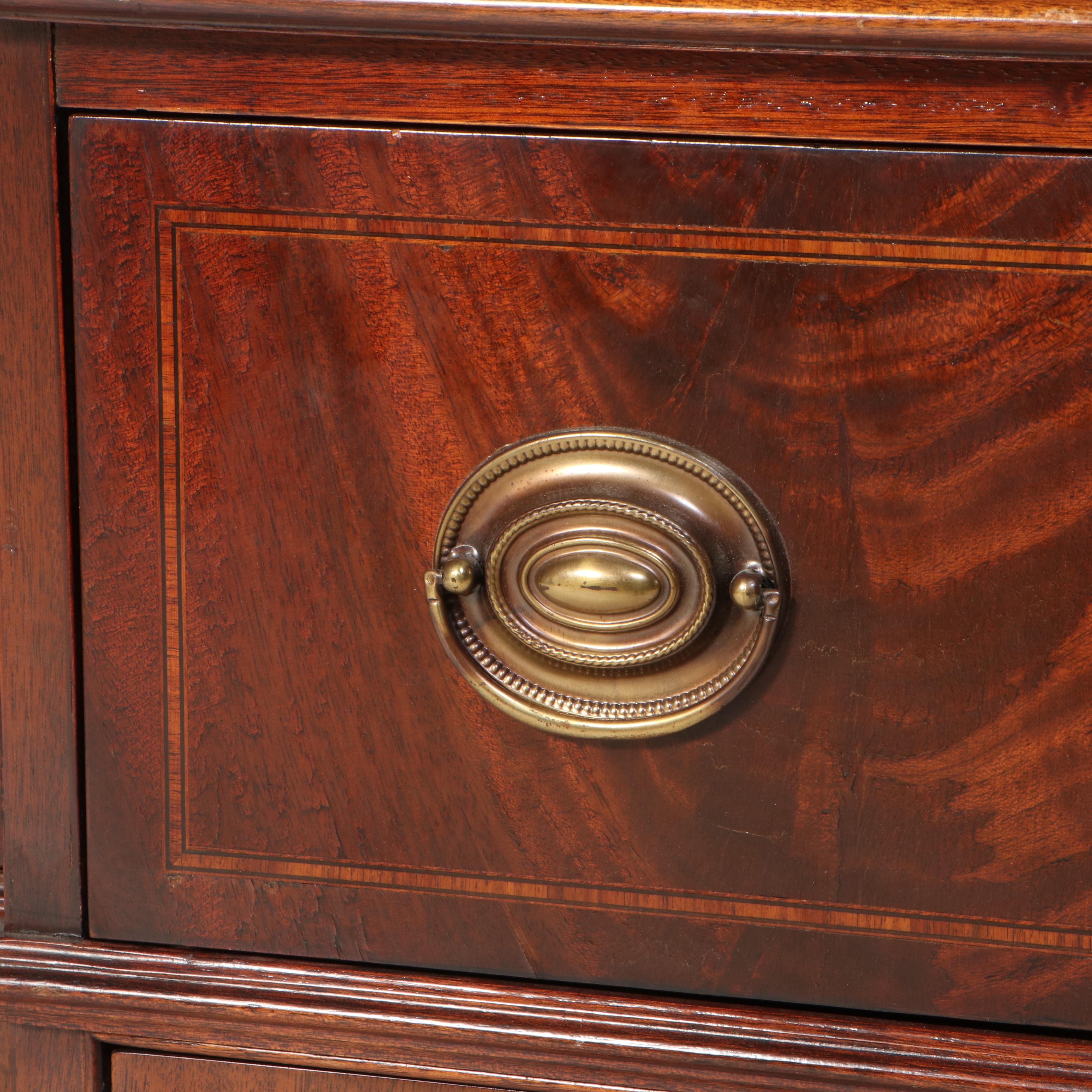 Federal Style Mahogany Breakfront China Cabinet with Secretaire Drawer