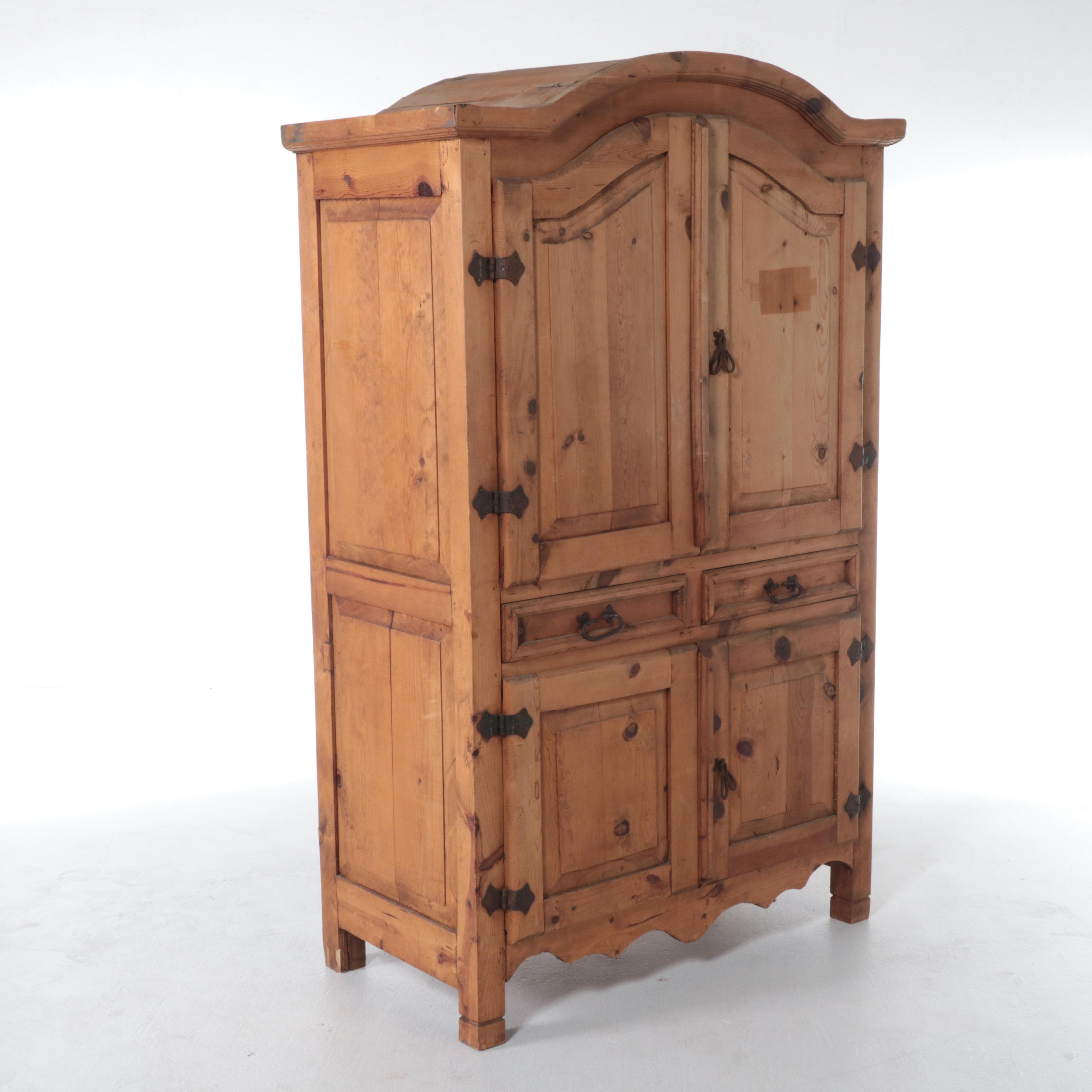 Spanish Colonial Style Iron-Mounted Pine Clothes Press