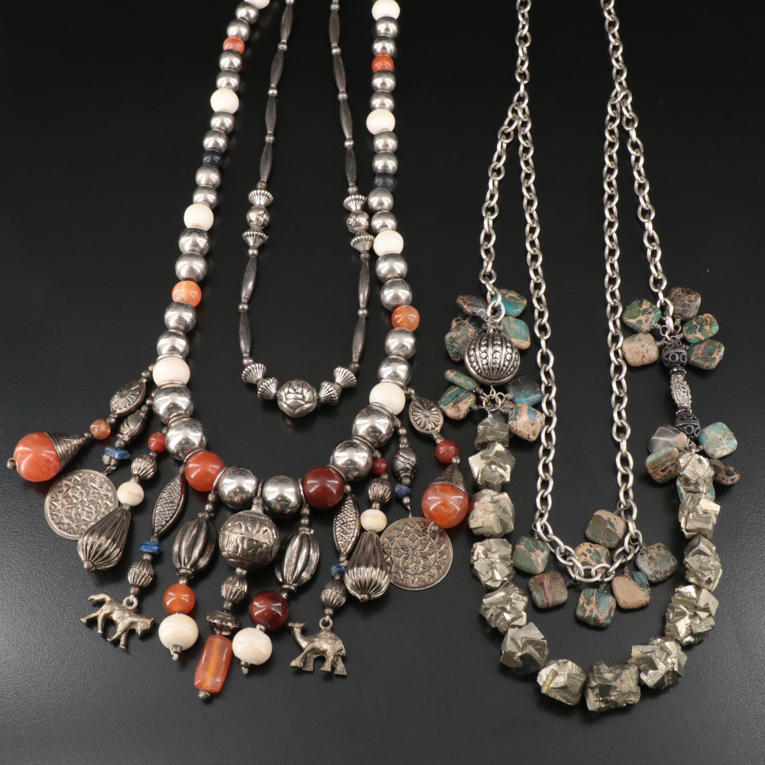 Bone, Pyrite and Agate Featured in Necklace Trio