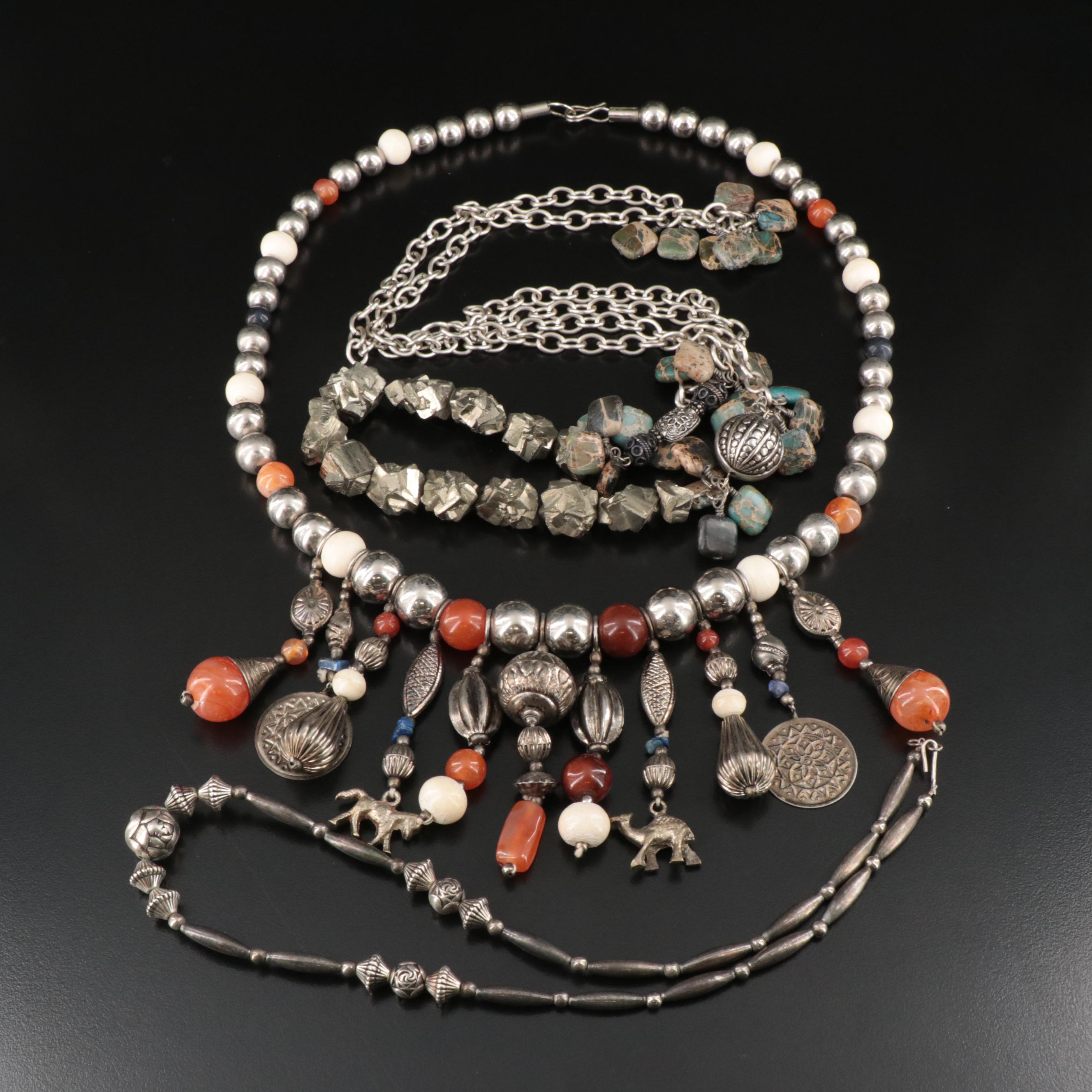 Bone, Pyrite and Agate Featured in Necklace Trio