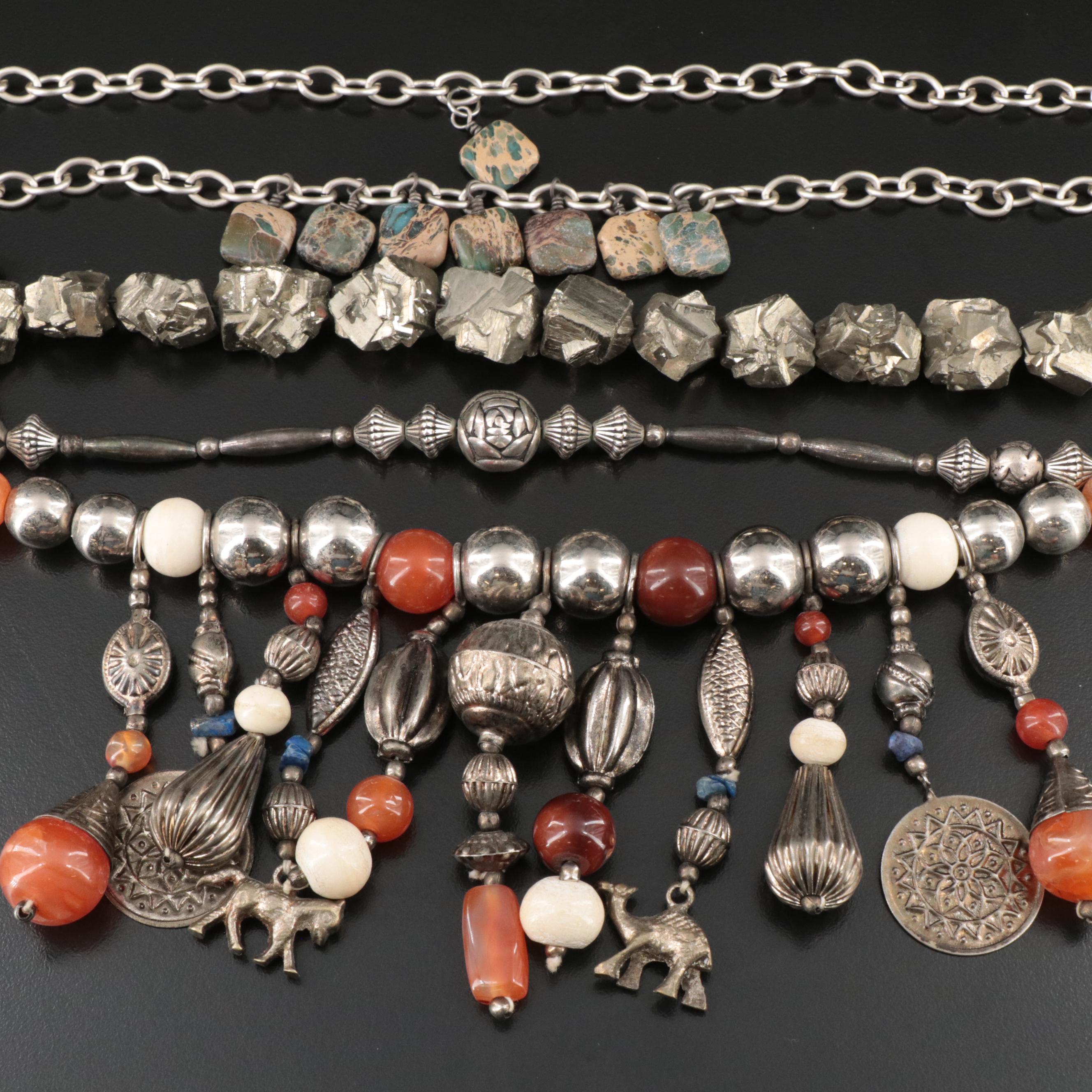 Bone, Pyrite and Agate Featured in Necklace Trio