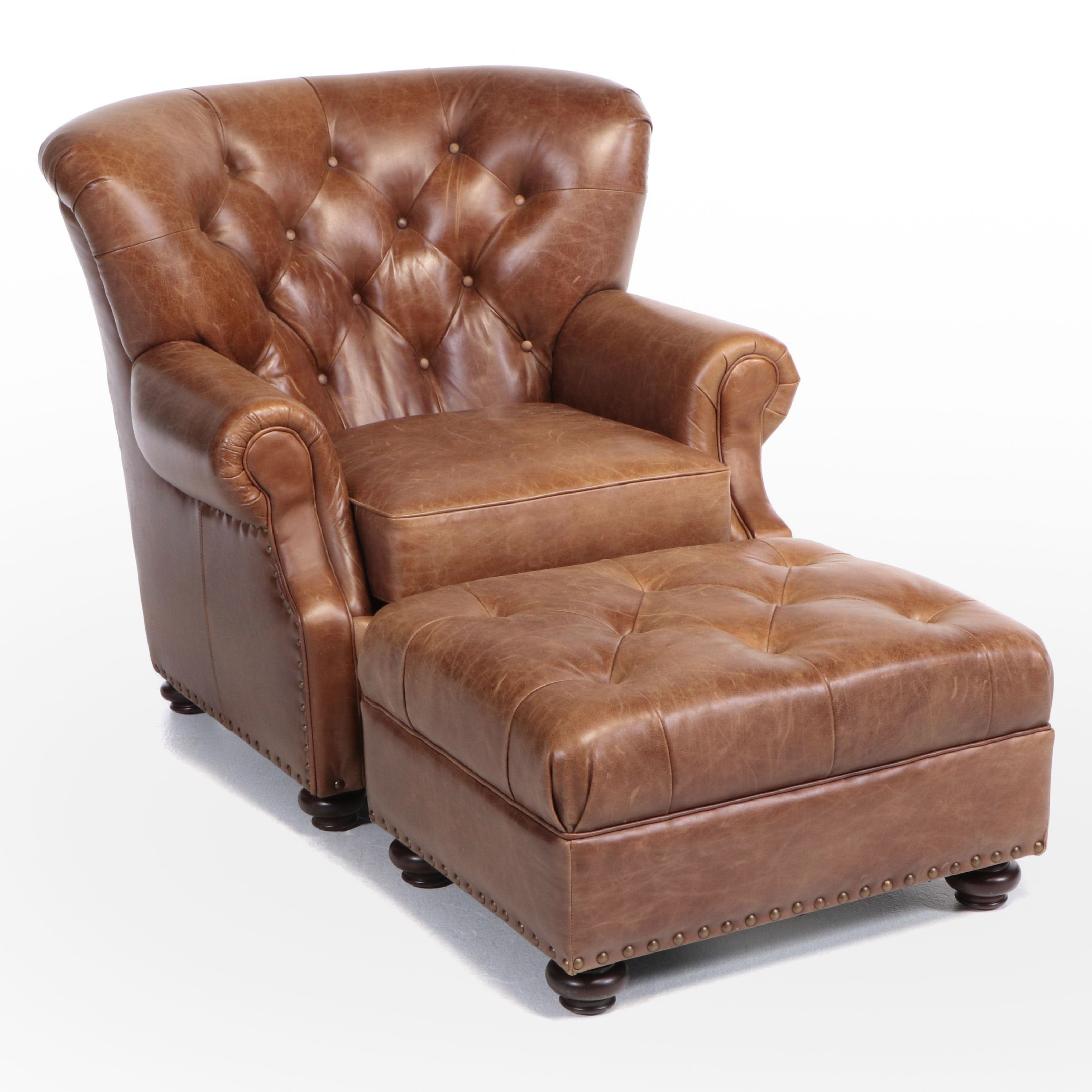 Pottery Barn Lansing Leather Armchair and Ottoman