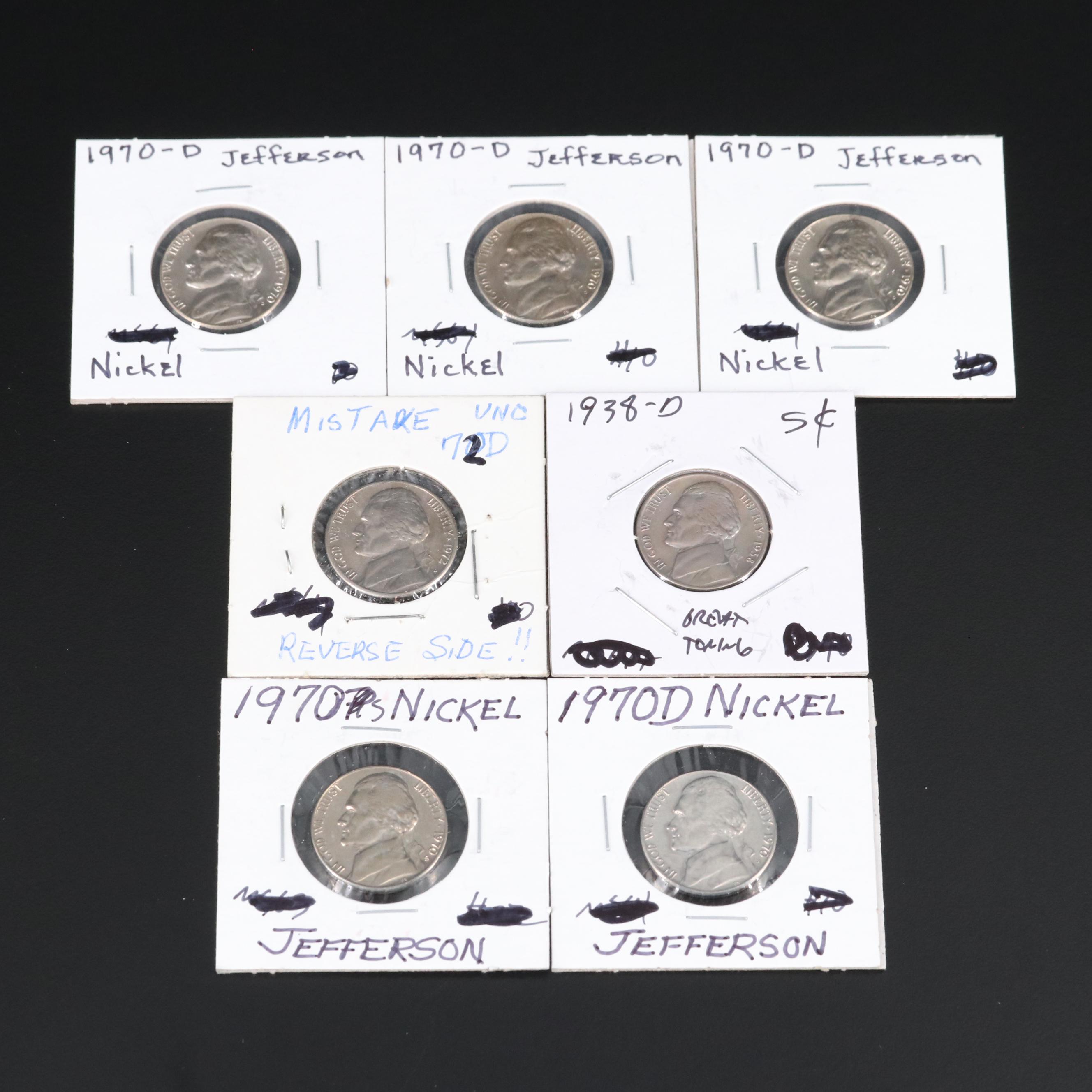 Seven Uncirculated Jefferson Nickels
