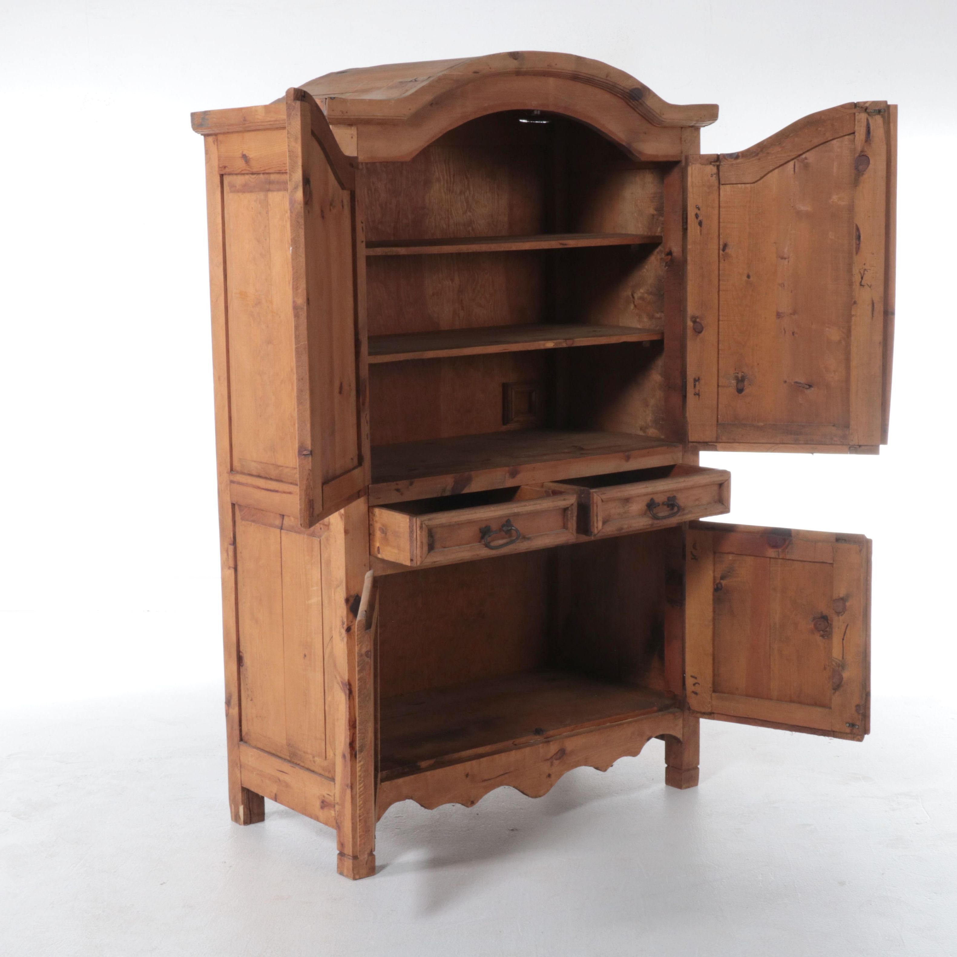 Spanish Colonial Style Iron-Mounted Pine Clothes Press