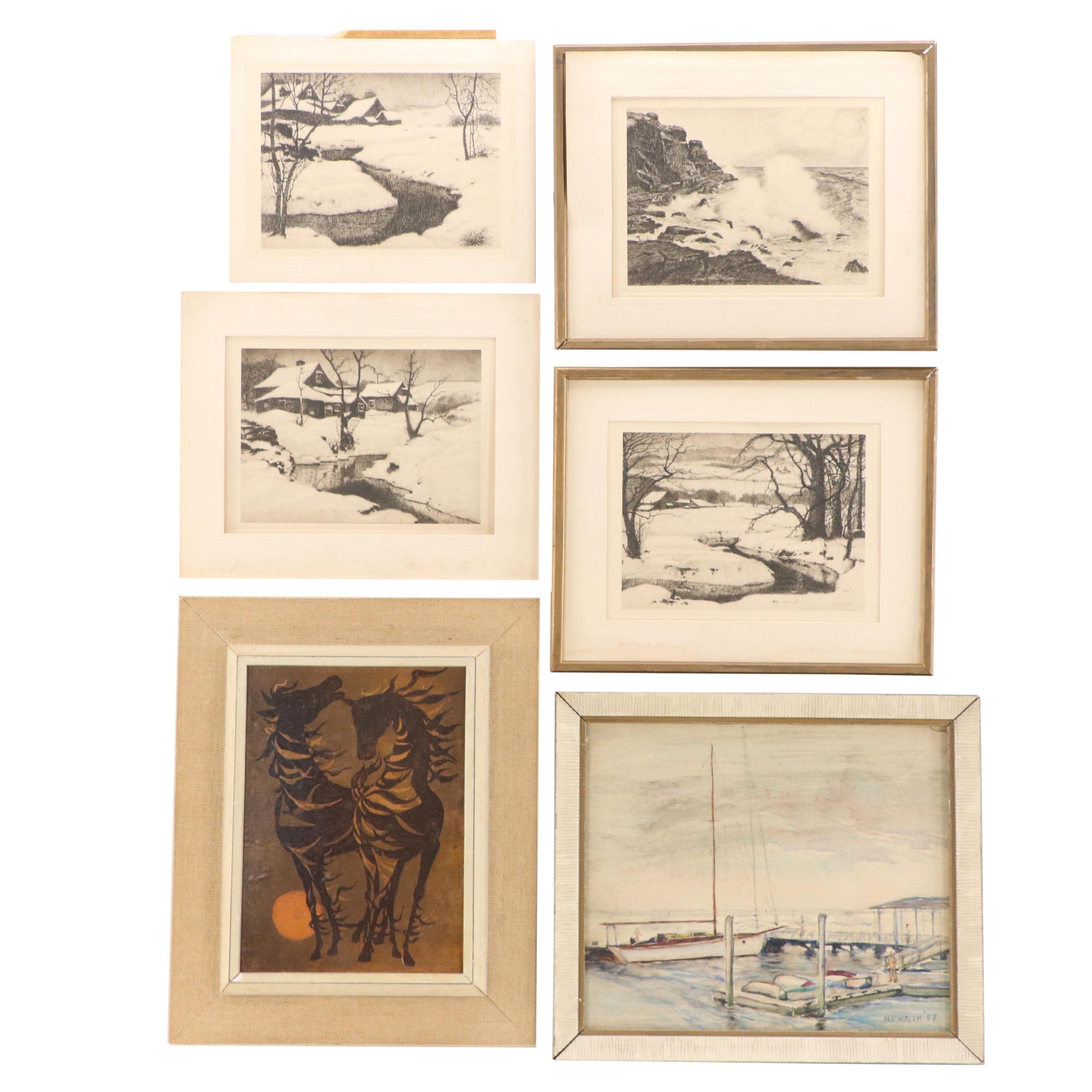 Carl Abel Landscape Etchings, Early to Mid-20th Century, and More