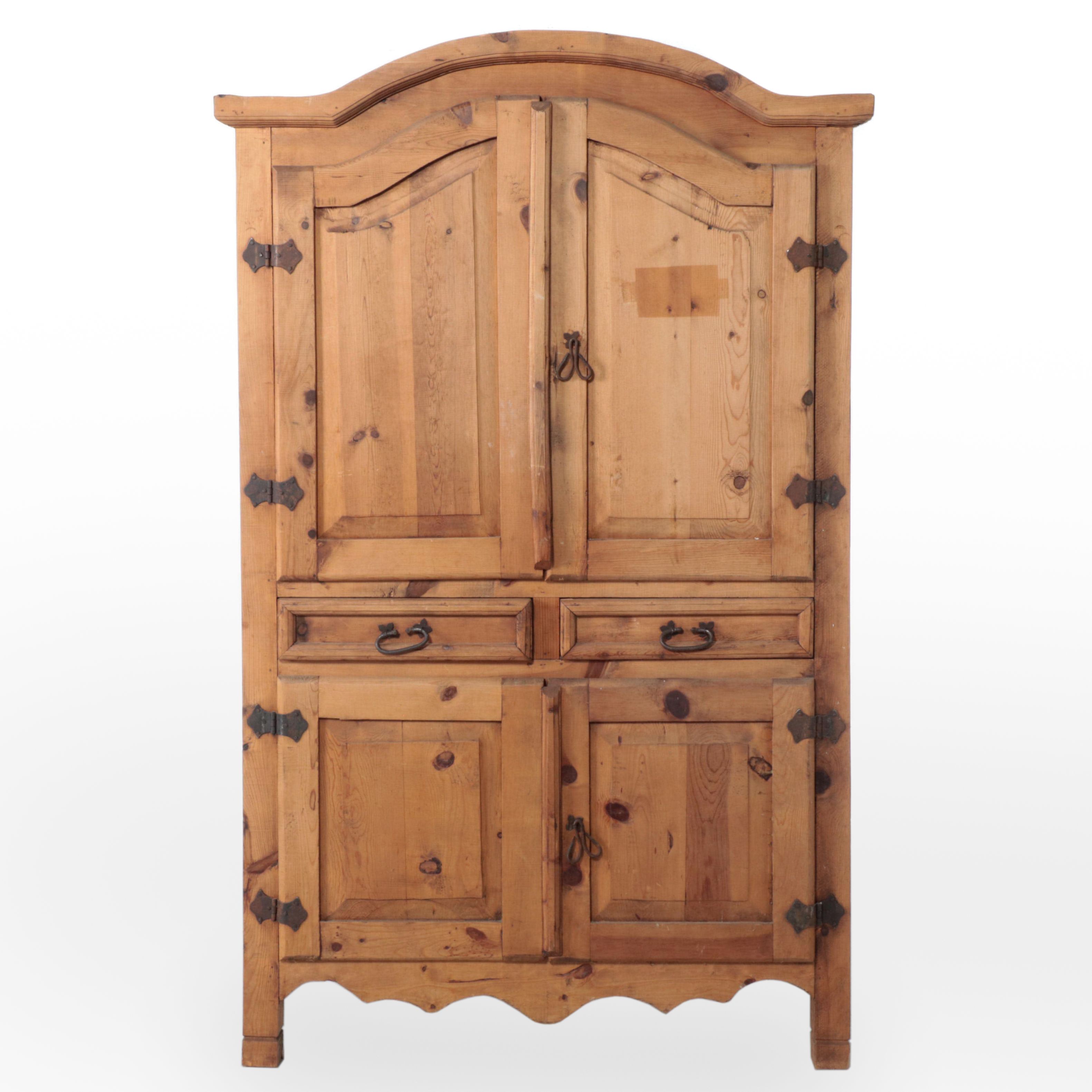 Spanish Colonial Style Iron-Mounted Pine Clothes Press