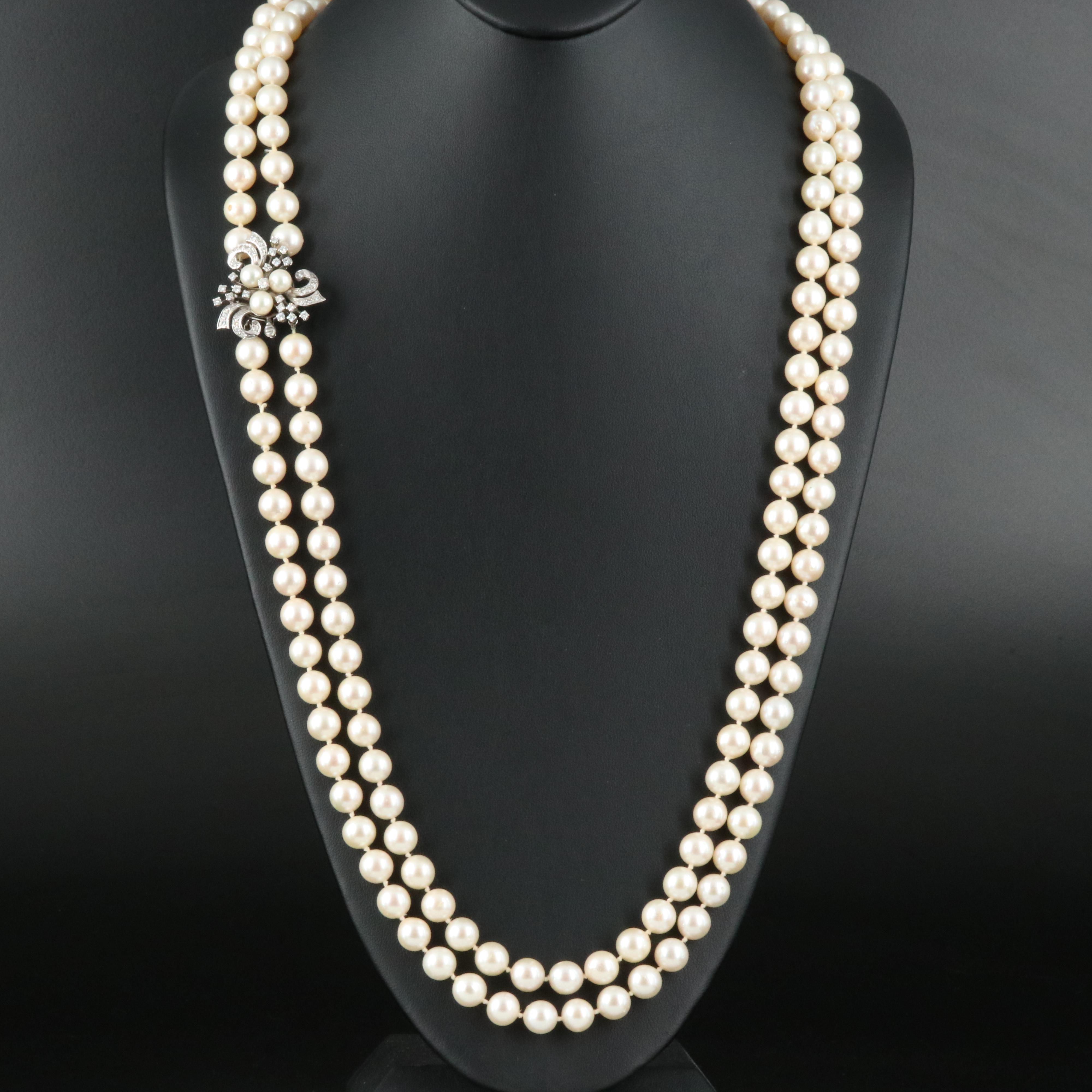 Honora Two-Strand Pearl Necklace with 14K Diamond and Pearl Clasp