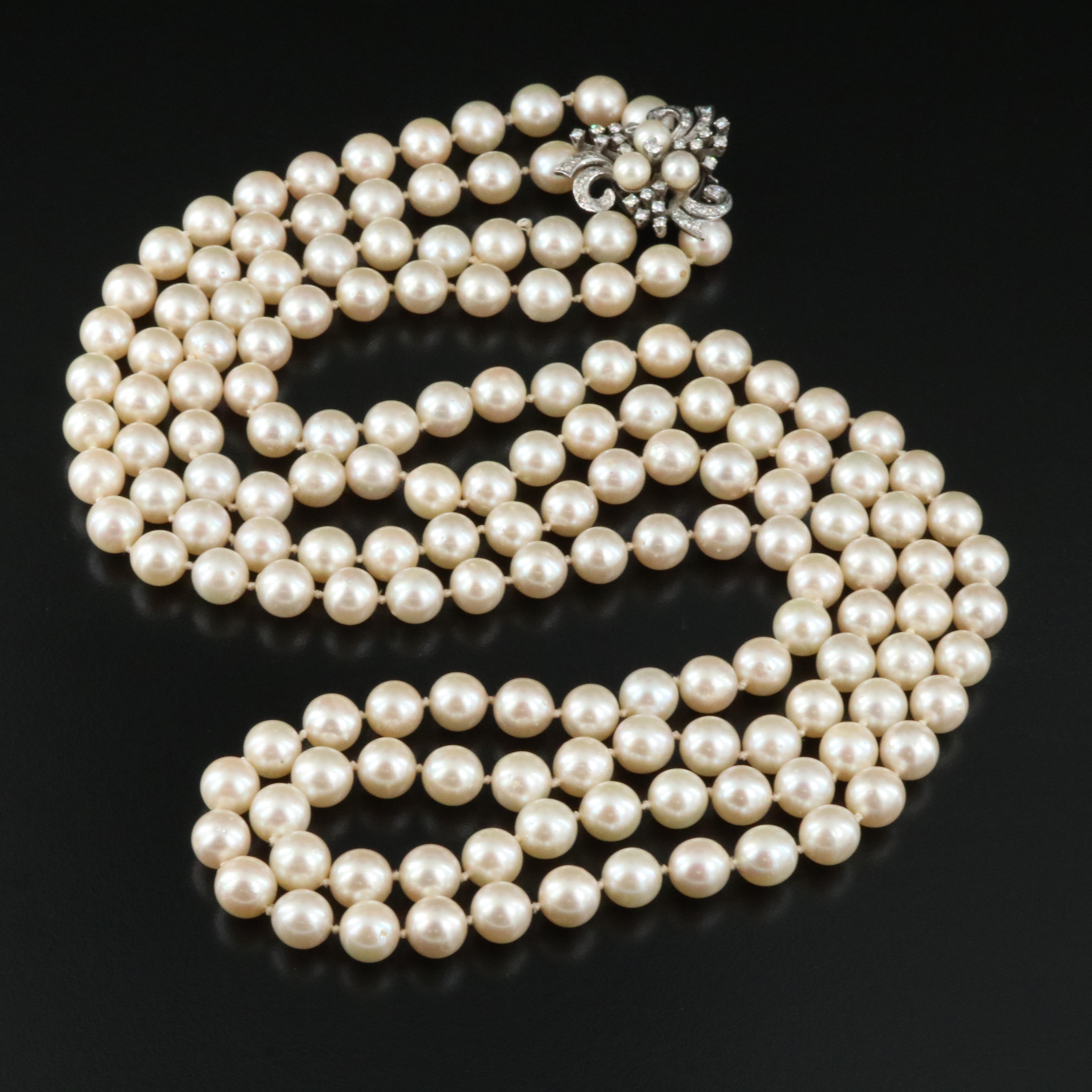 Honora Two-Strand Pearl Necklace with 14K Diamond and Pearl Clasp