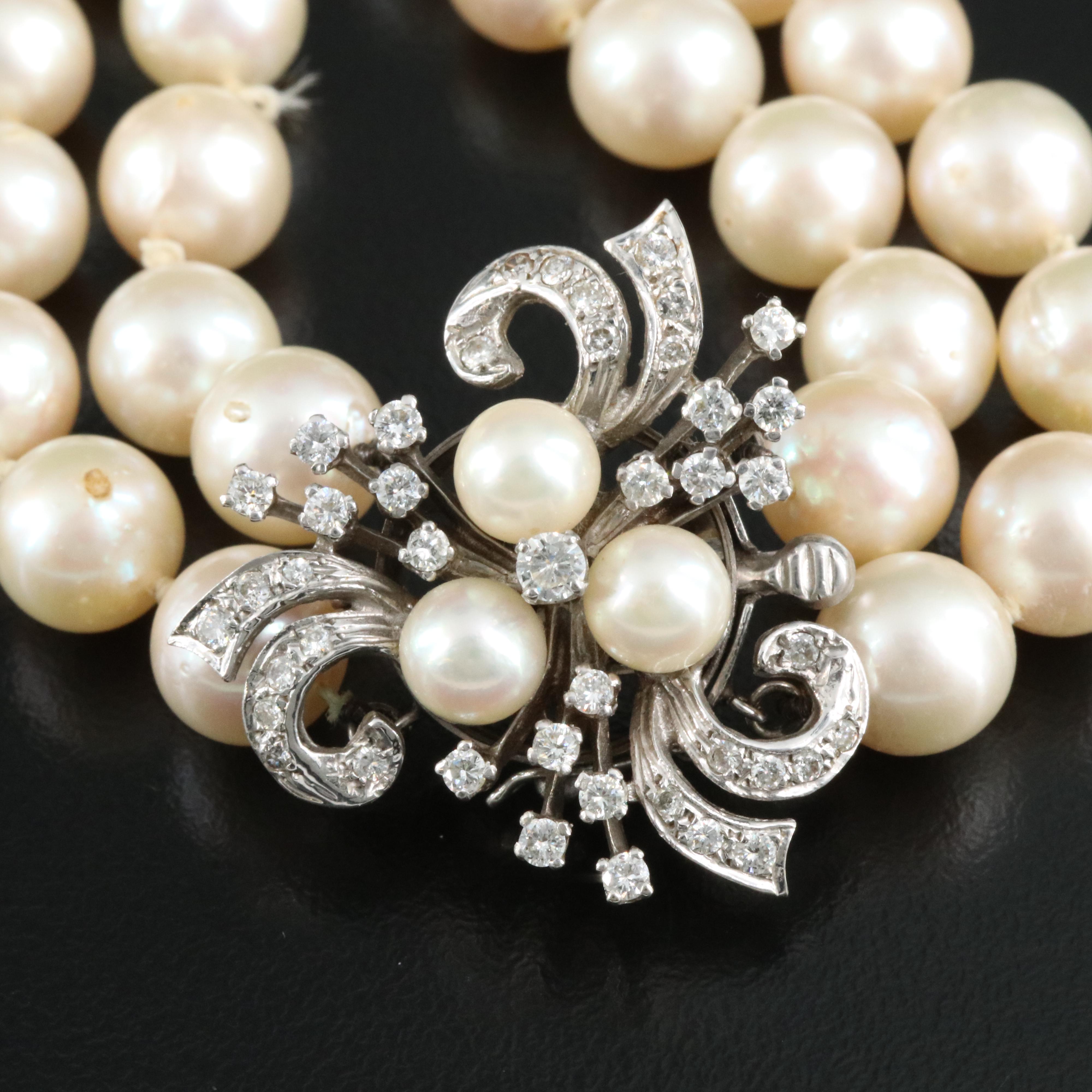 Honora Two-Strand Pearl Necklace with 14K Diamond and Pearl Clasp