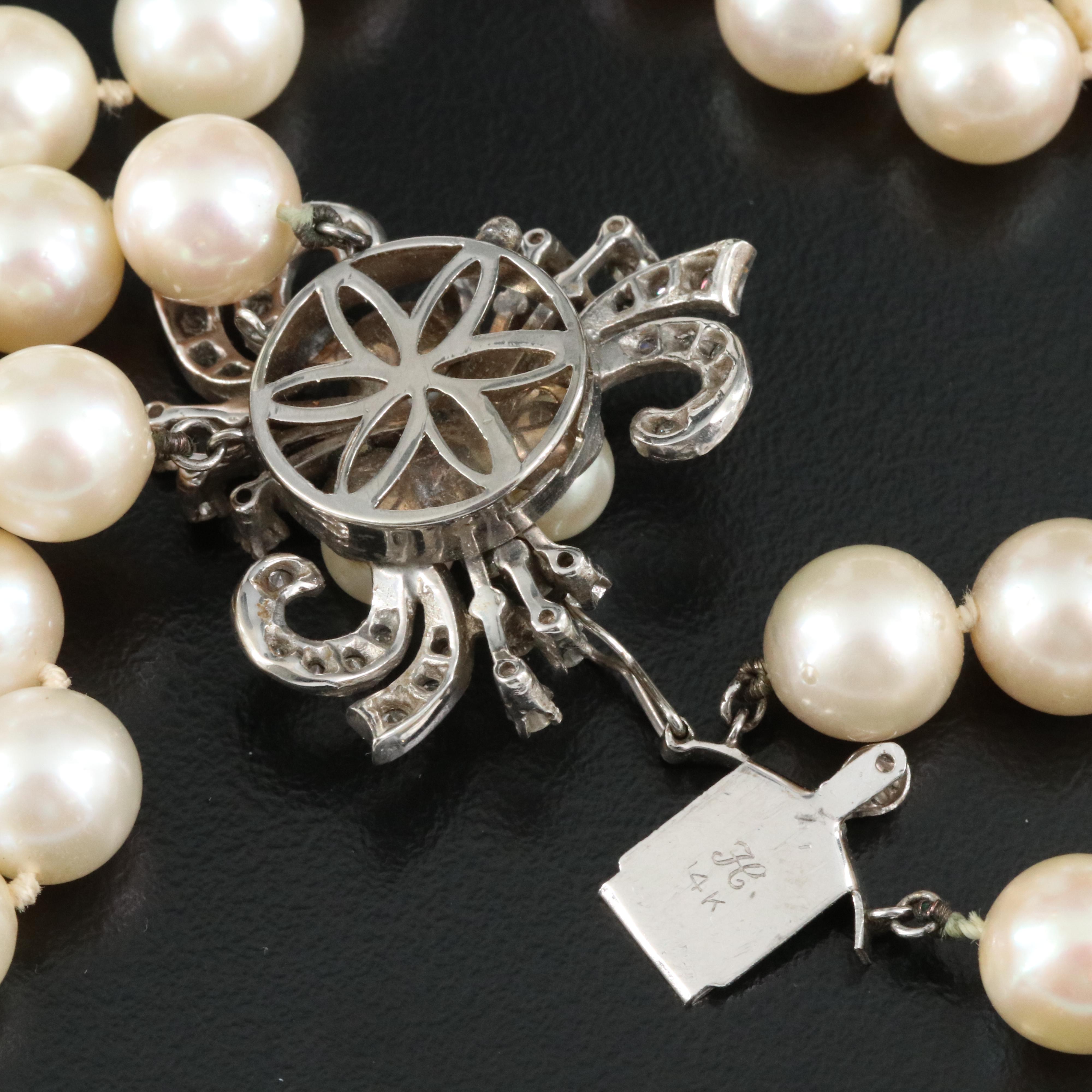 Honora Two-Strand Pearl Necklace with 14K Diamond and Pearl Clasp