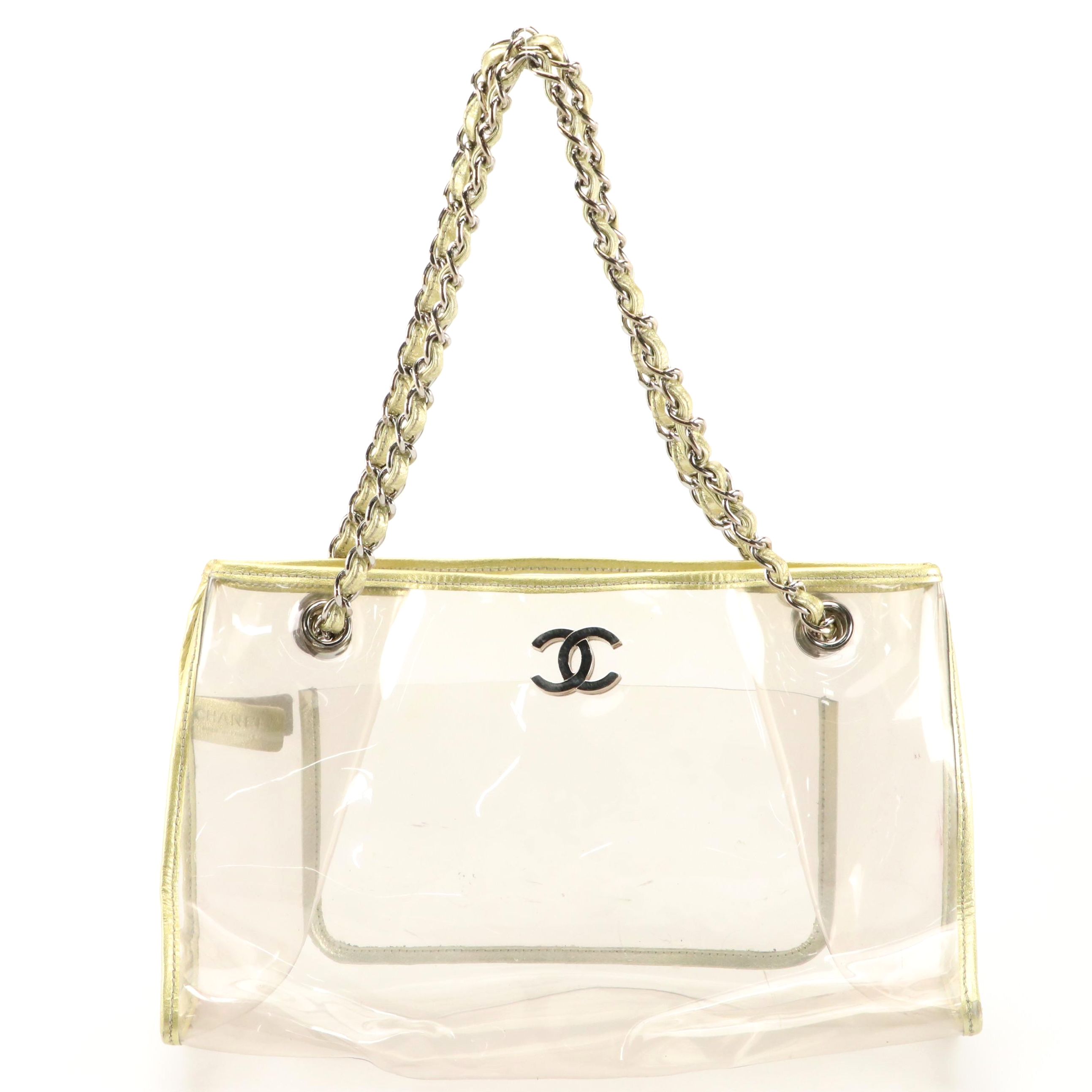 Chanel CC Transparent Vinyl and Leather Trim Chain Shoulder Bag