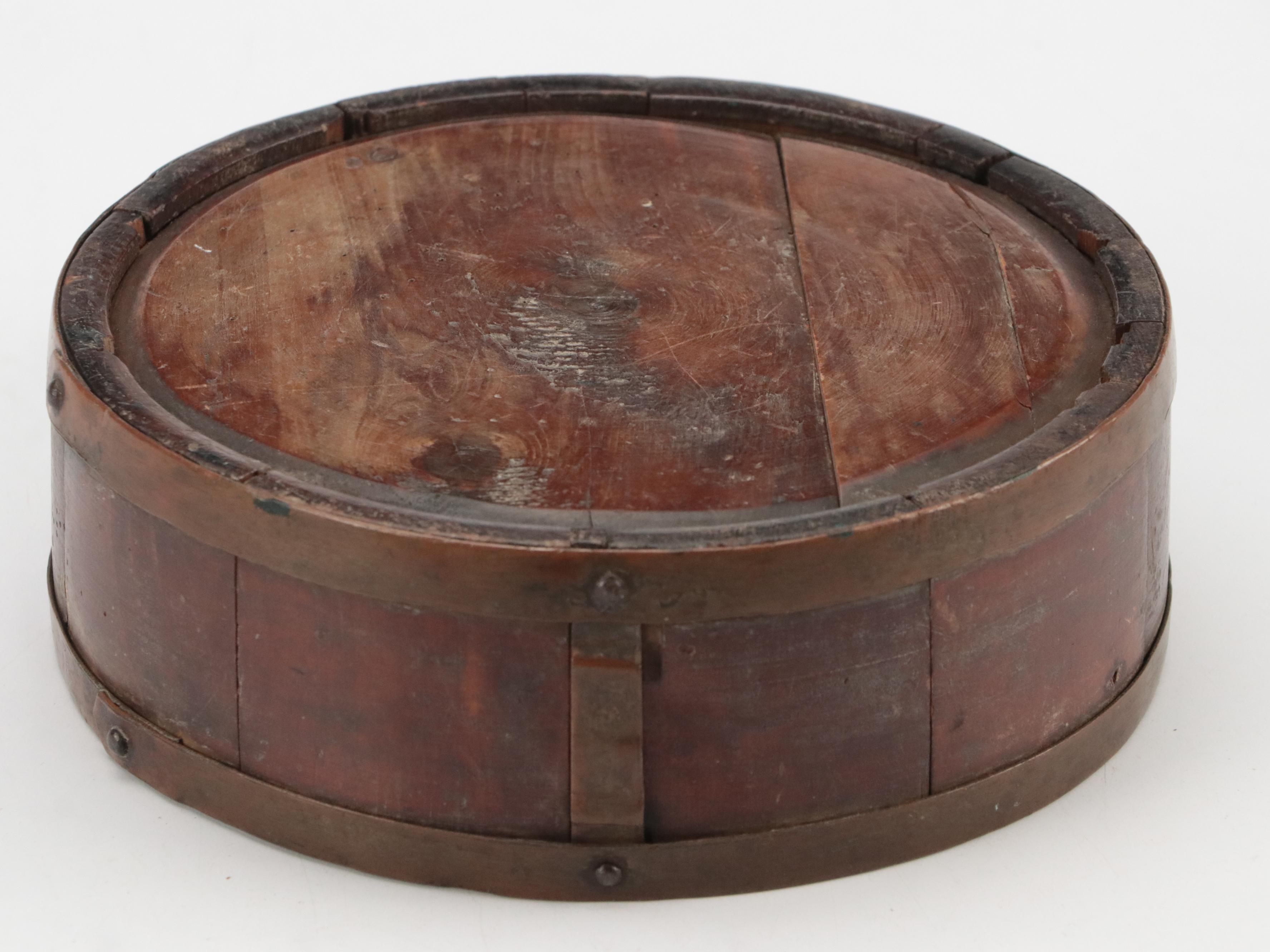 Civil War Era Copper-Bound Wood Stave Canteen, 19th Century