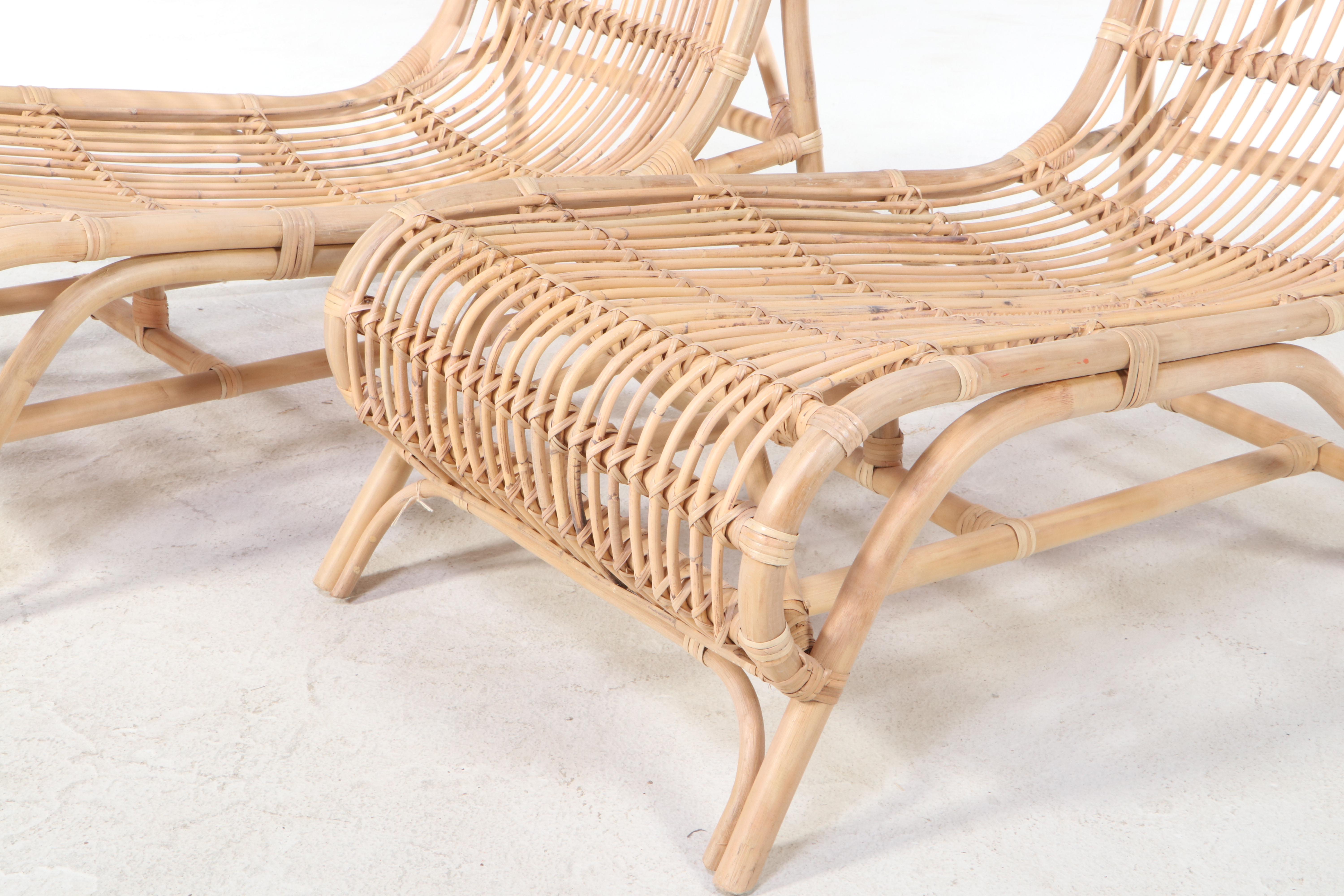 Pair of Bidk Home Bent Rattan Chaise Lounges