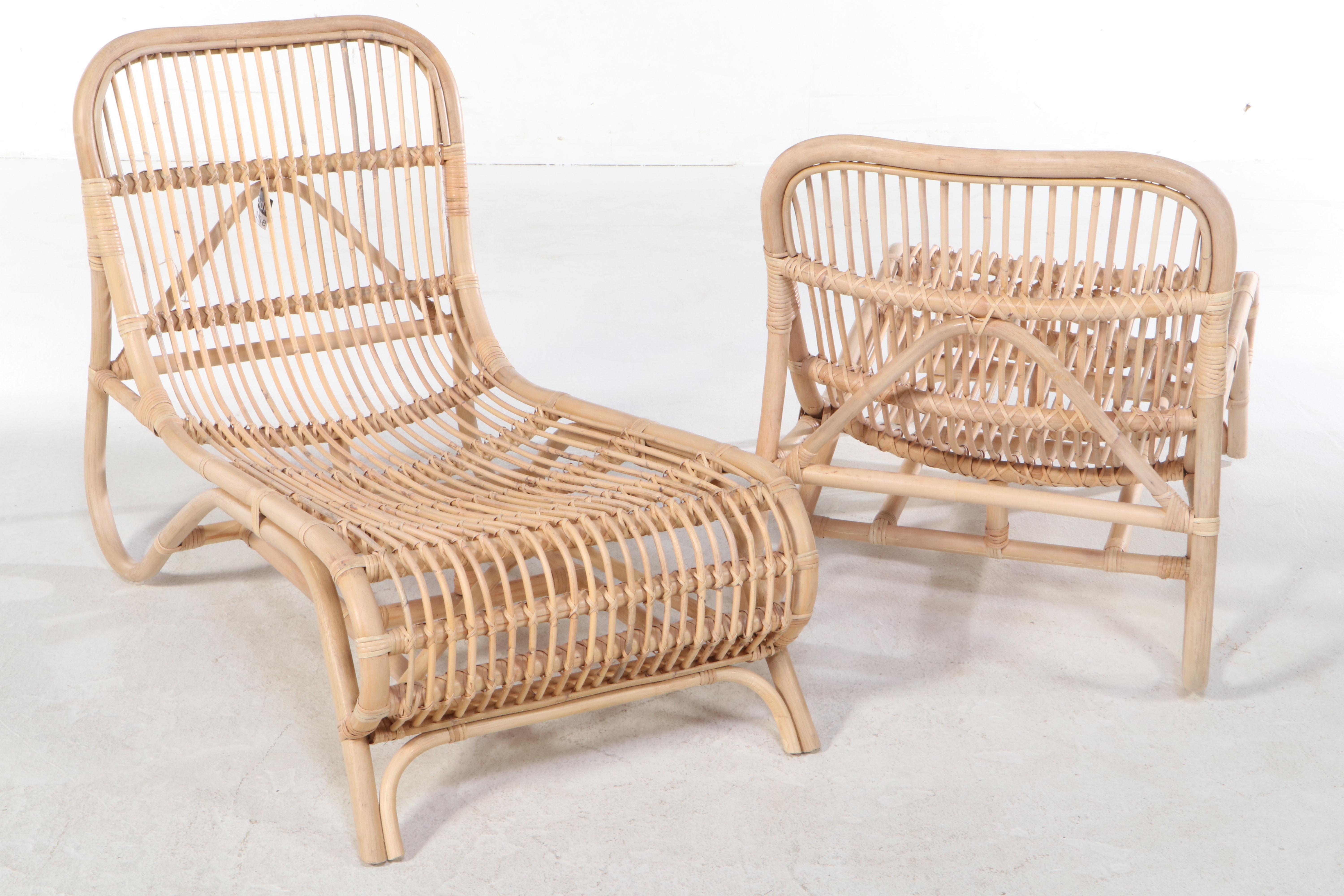 Pair of Bidk Home Bent Rattan Chaise Lounges